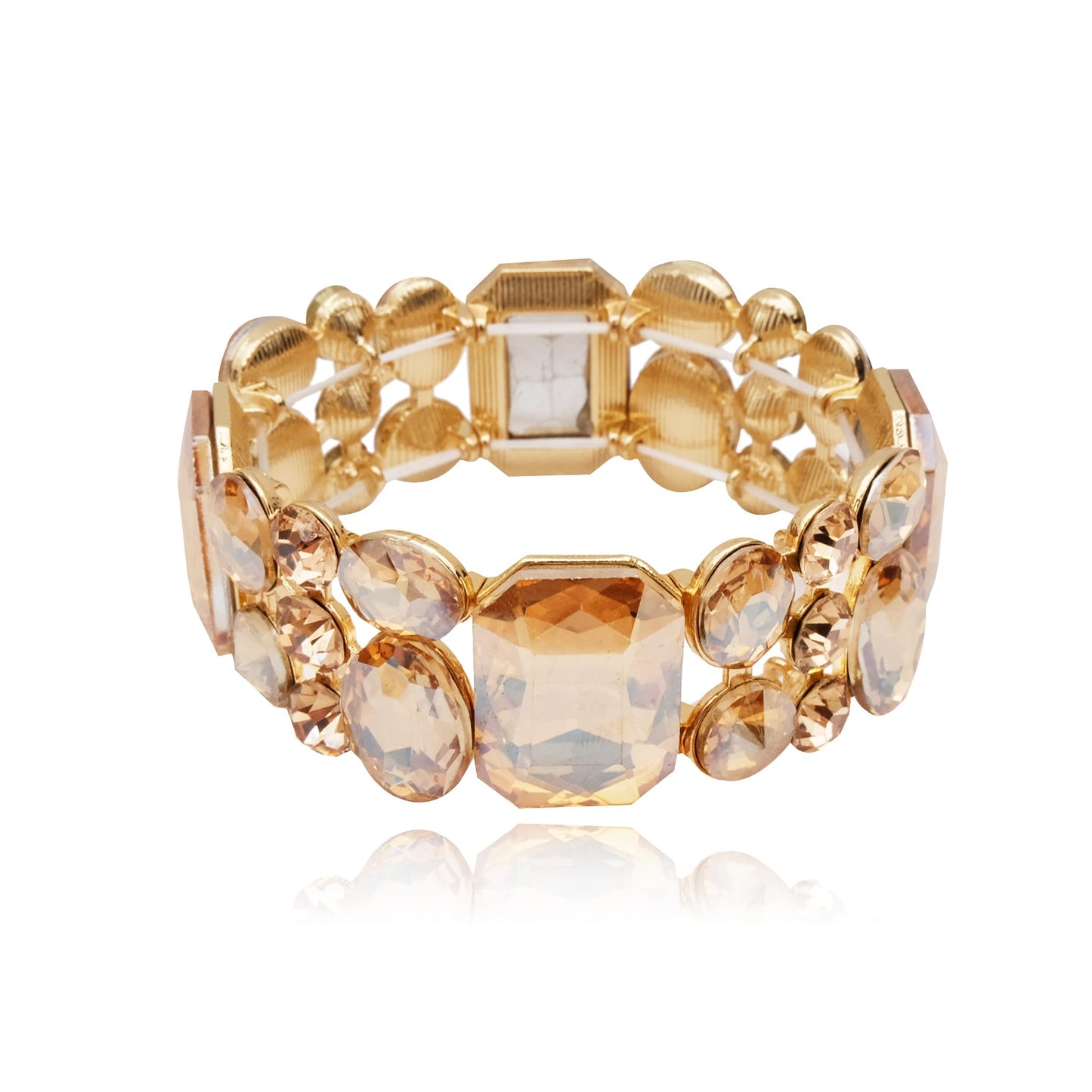 CSY Women's Statement Stretch Wide Bangle Bracelets Austrian Crystal Art Deco Elastic Bracelet for Party Prom (champagne gold)