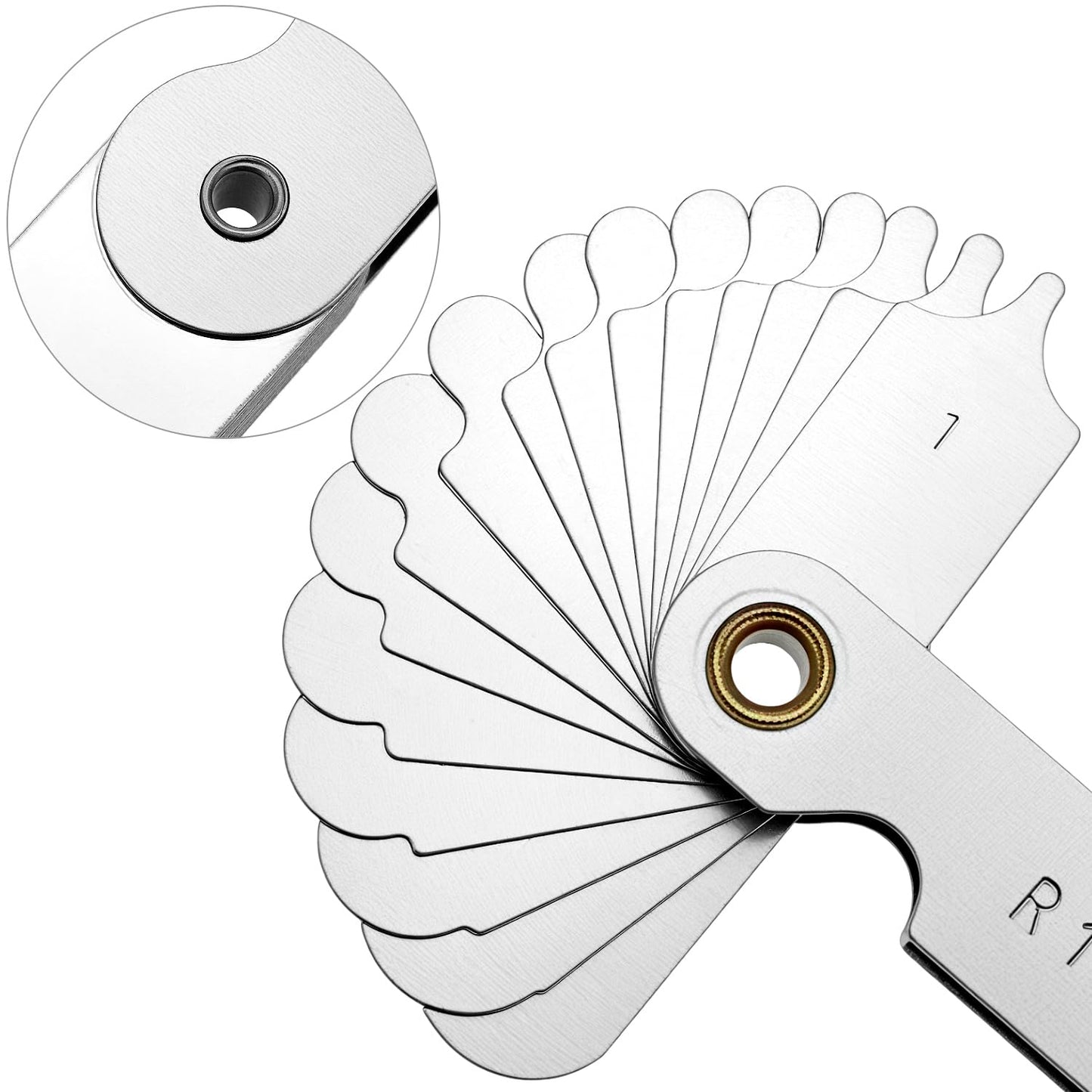 QWORK 4 Pack Radius Gauge Set, Precision Stainless Steel Measurement Tool for Convex & Concave Surfaces, R0.3-1.5mm/ R1-6.5mm/ R7-14.5mm/ R15-25mm
