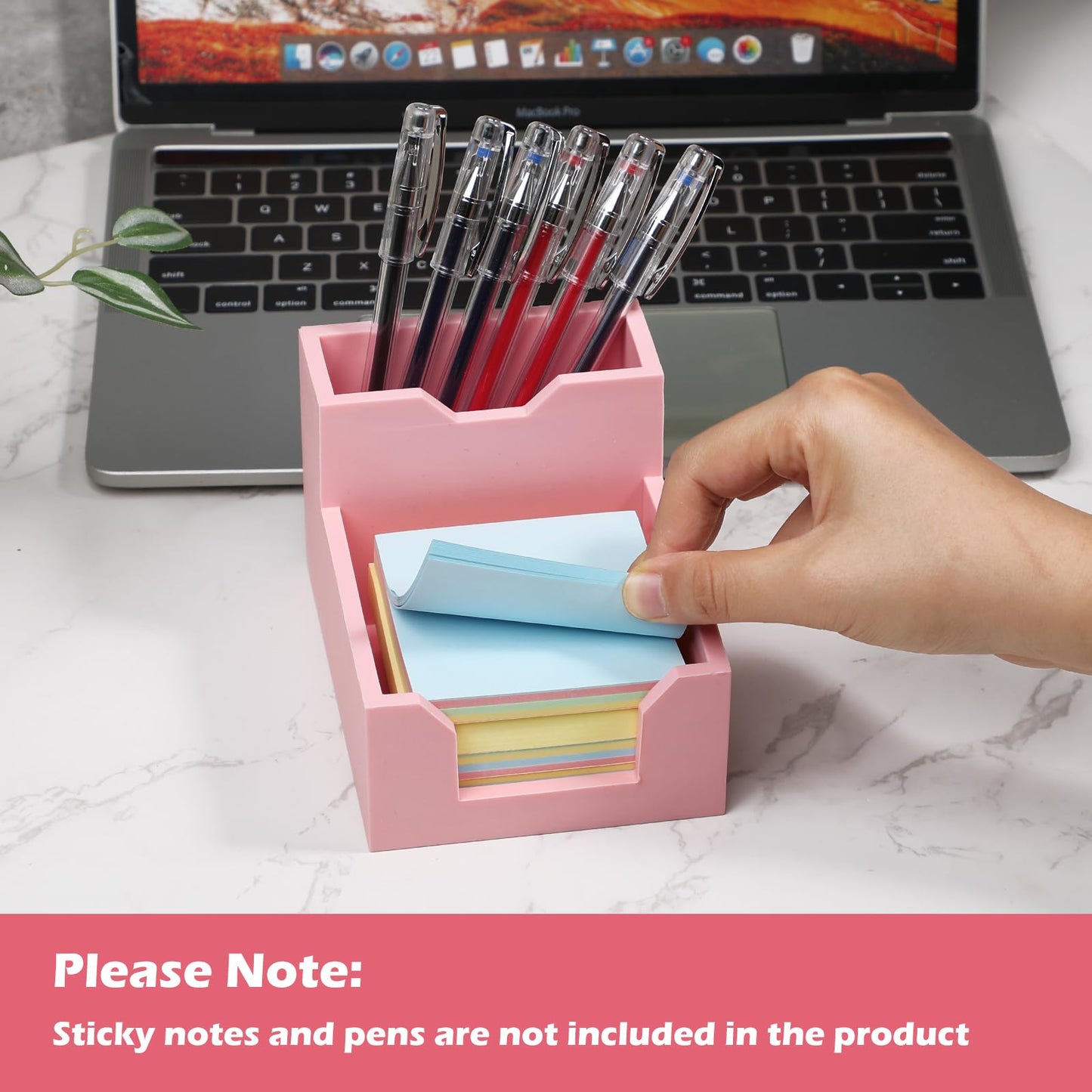 Pink Sticky Note Holder, Silicone Memo Holder with Pen or Card Slots, Sticky Note Dispenser, Fits 3x3 Inches Sticky Notes, Post It Note Dispenser for Office Desk Accessories