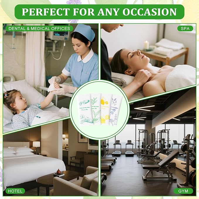 Moist Cotton Towel Bulk Moist Towelettes Individually Wrapped,White Towel Services,Refreshment Pre Moistened Towels for Dentist Travel Sport Party Hotel 20，Lavender,Green tea, Lemon and Cucumber