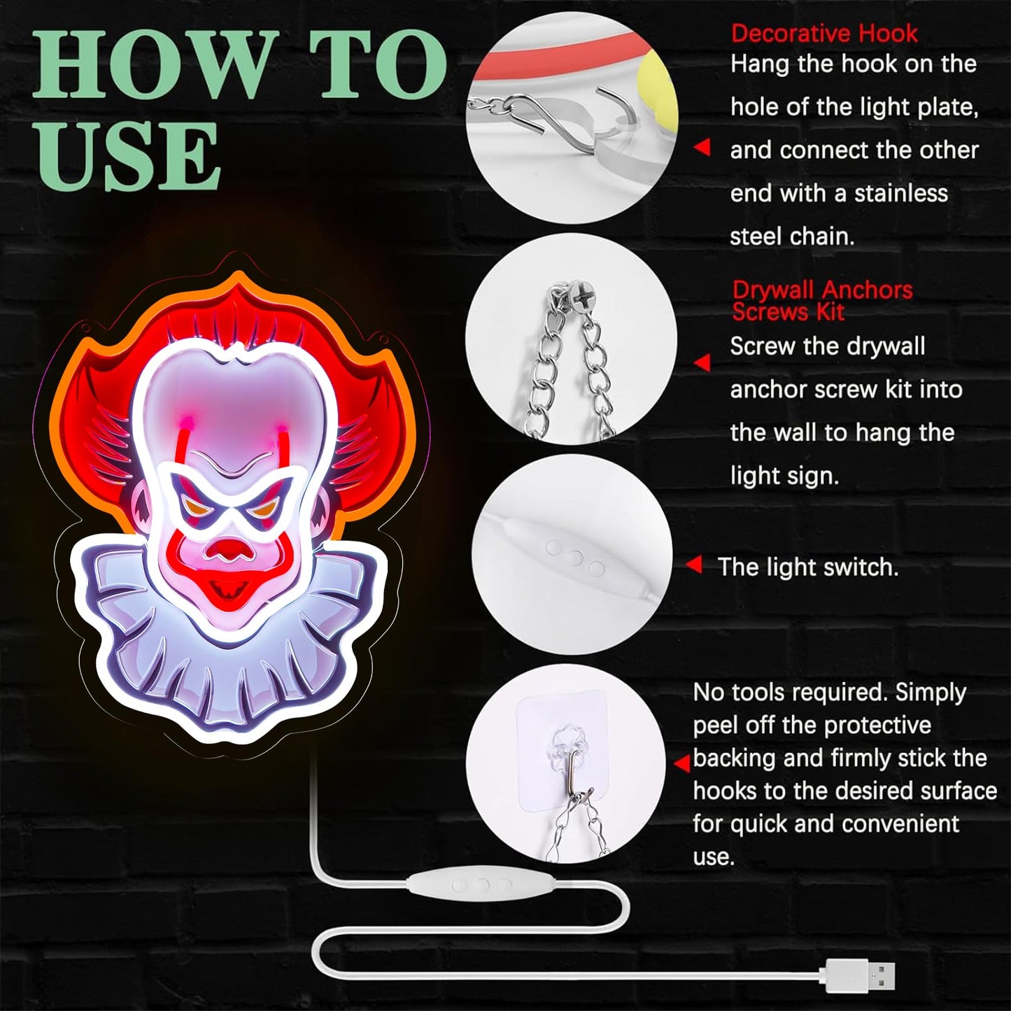 OIZEGO Clown Neon Signs for Wall Decor Neon Lights for Bedroom Led Business Signs Suitable for Man Cave Bar Pub Restaurant Art