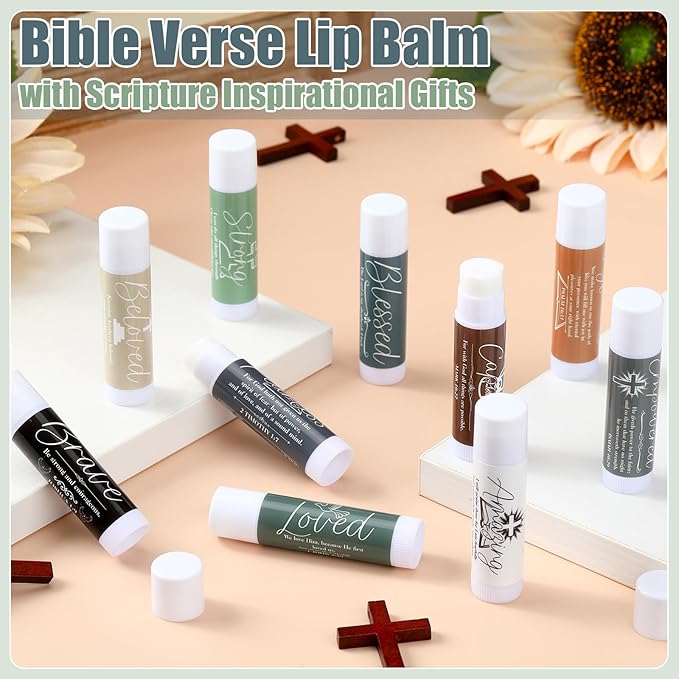 50 Pack Christmas Christian Religious Gifts Bulk Lip Balms for Women Men Church Party Favors Bible Verse Lip Balm with Scripture Gifts for Staff Coworkers Employee Christmas Stocking Stuffers