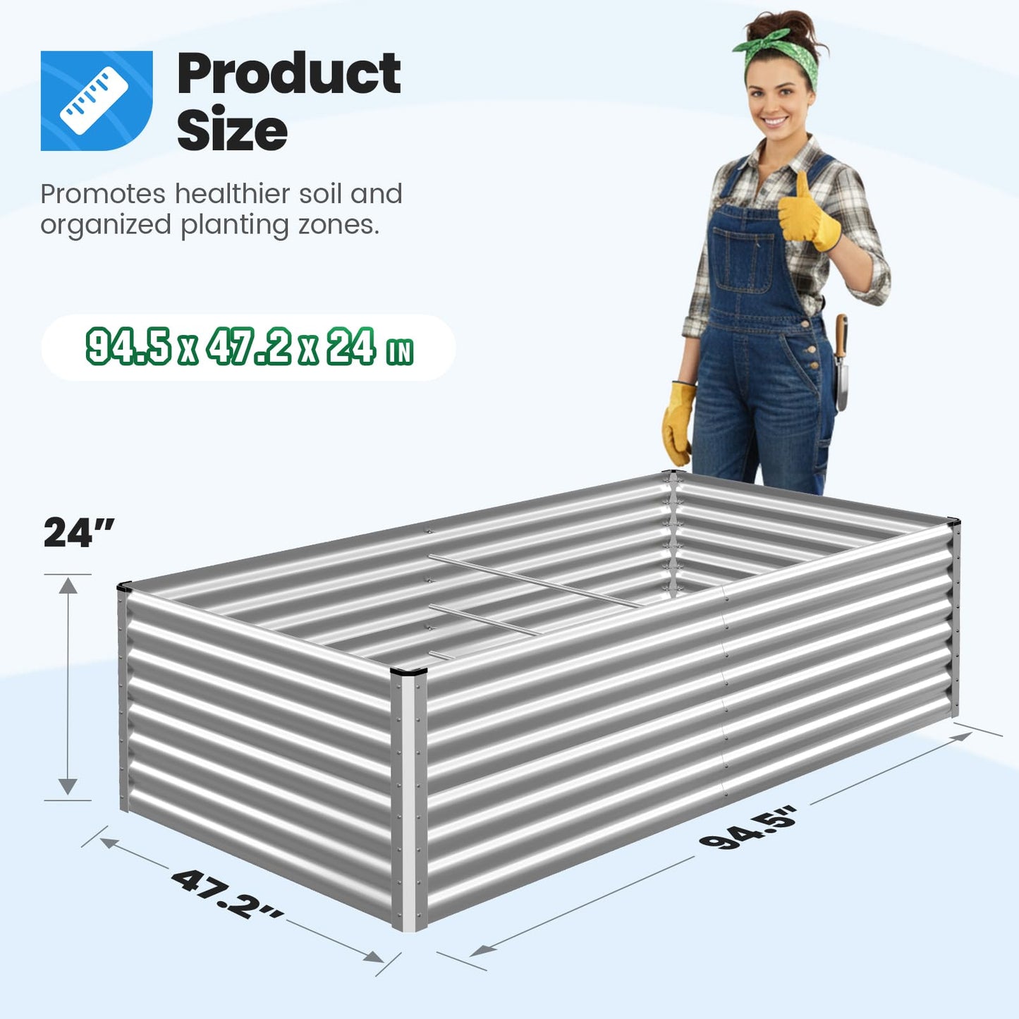 Quictent Galvanized Raised Garden Bed 8x4x2 Ft Tall Metal Planter Box for Vegetables Outdoor Bottomless for Backyard, 2 Tomato Cages Included, 22.04" Deep (Silver)