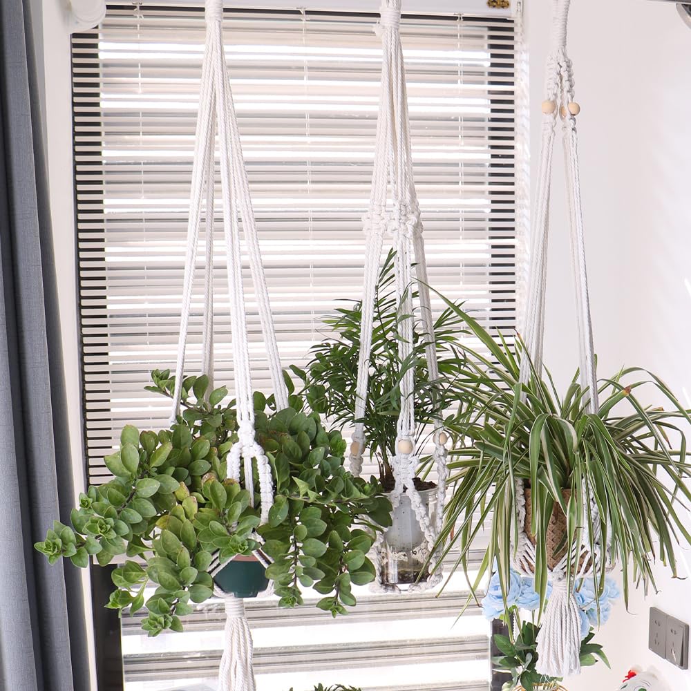 TENEWEE 3 Pack Macrame Plant Hangers Handmade Woven Boho Hanging Planters for Indoor Plants Window Balcony Home Decor