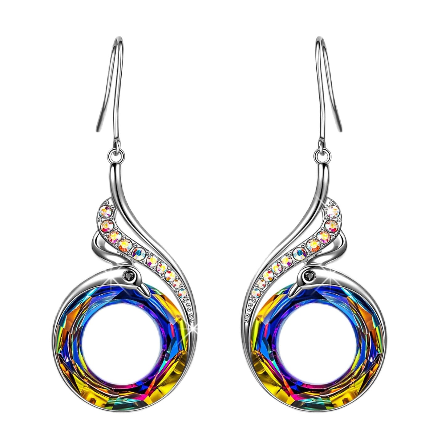 Kate Lynn "Rise From the Ashes" Phoenix Earrings, Sterling Silver Dangle Earrings with Crystals from Austria, Birthday Gift with Jewelry Box, Symbol of Luck and Renewal (Sterling Silver Volcano)