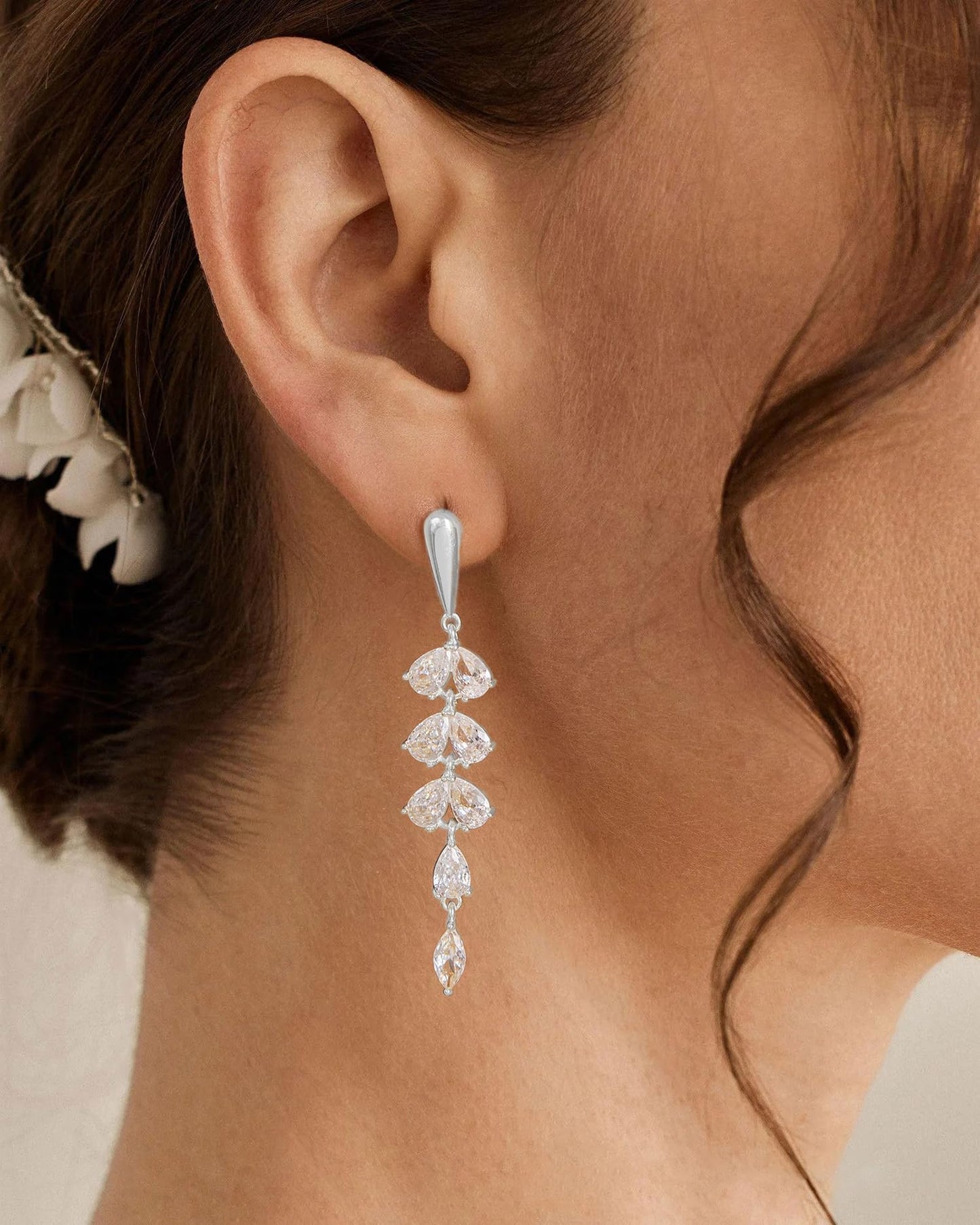 PRTGL Dangle Earrings for Women - 14K White Gold Plated Silver Cubic Zirconia CZ Dangle Wedding Earrings for Women Bridal Bridesmaid