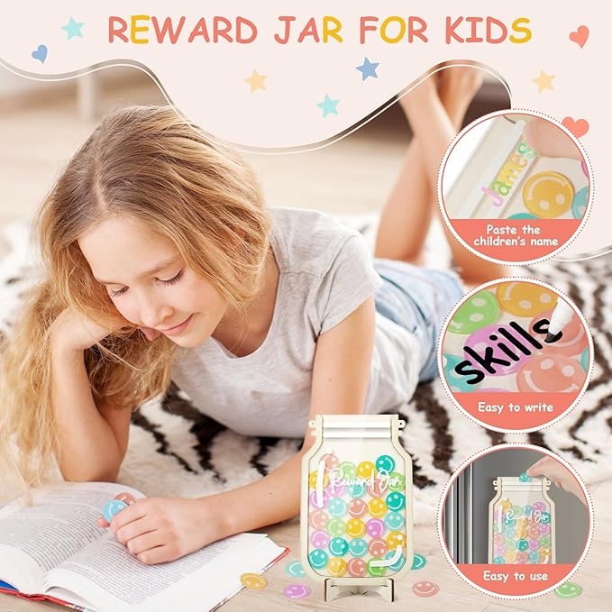 Magnetic Reward Jars for Kids,Personalized Reward Jar with Colorful Letter Stickers,Good Behavior Responsibility Training Tool for Kids,Ideal for Classroom and Home Reward System