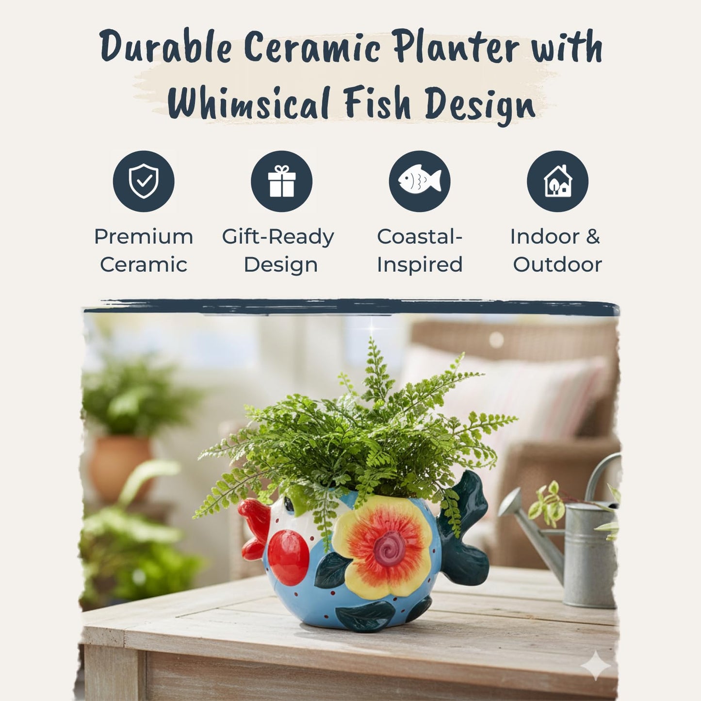 Blue Sky Ceramic Fish 8“ Planter