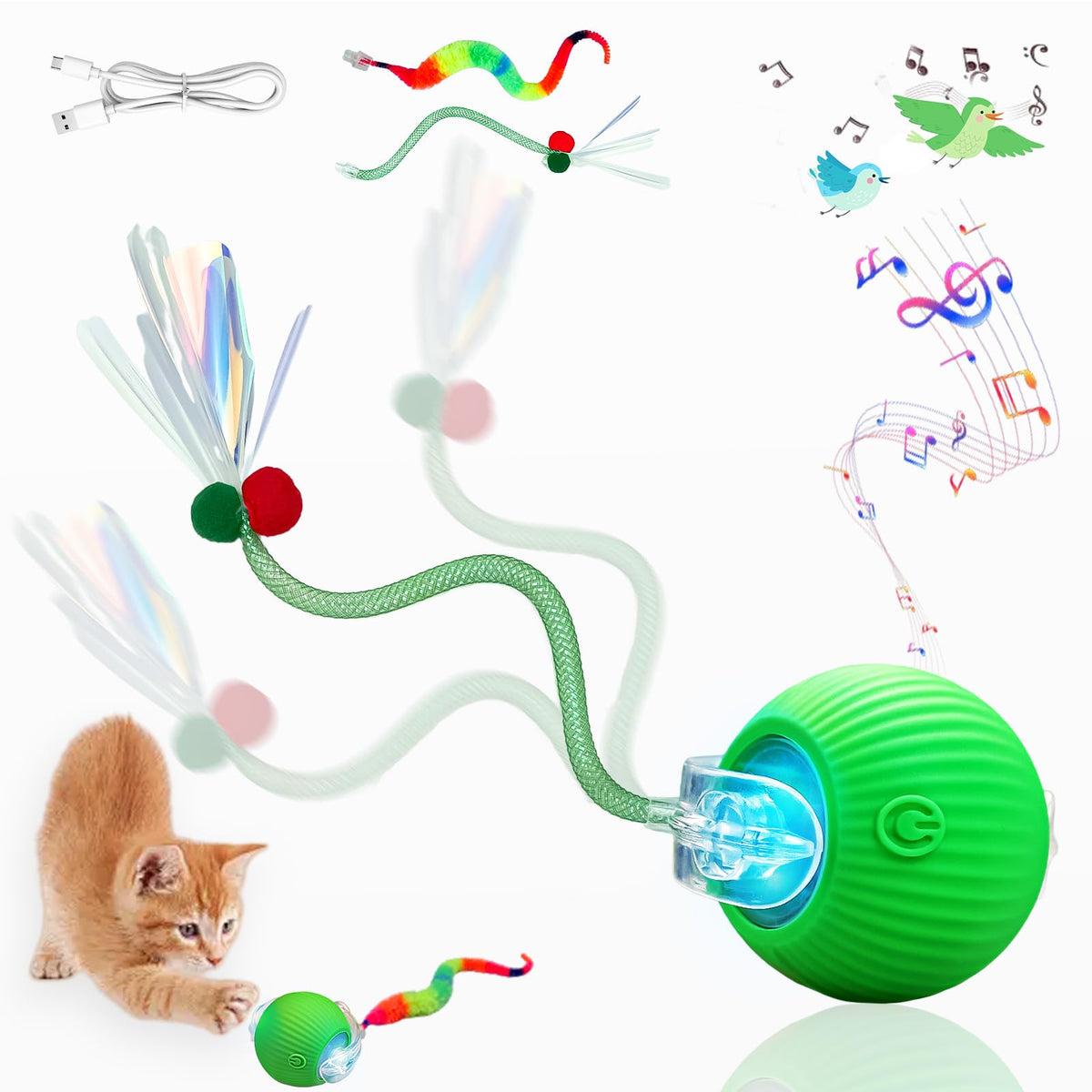 Yaruiguang Speedy Tail 3.0 Interactive Toy Ball, 2 Tails for Cats & Dogs