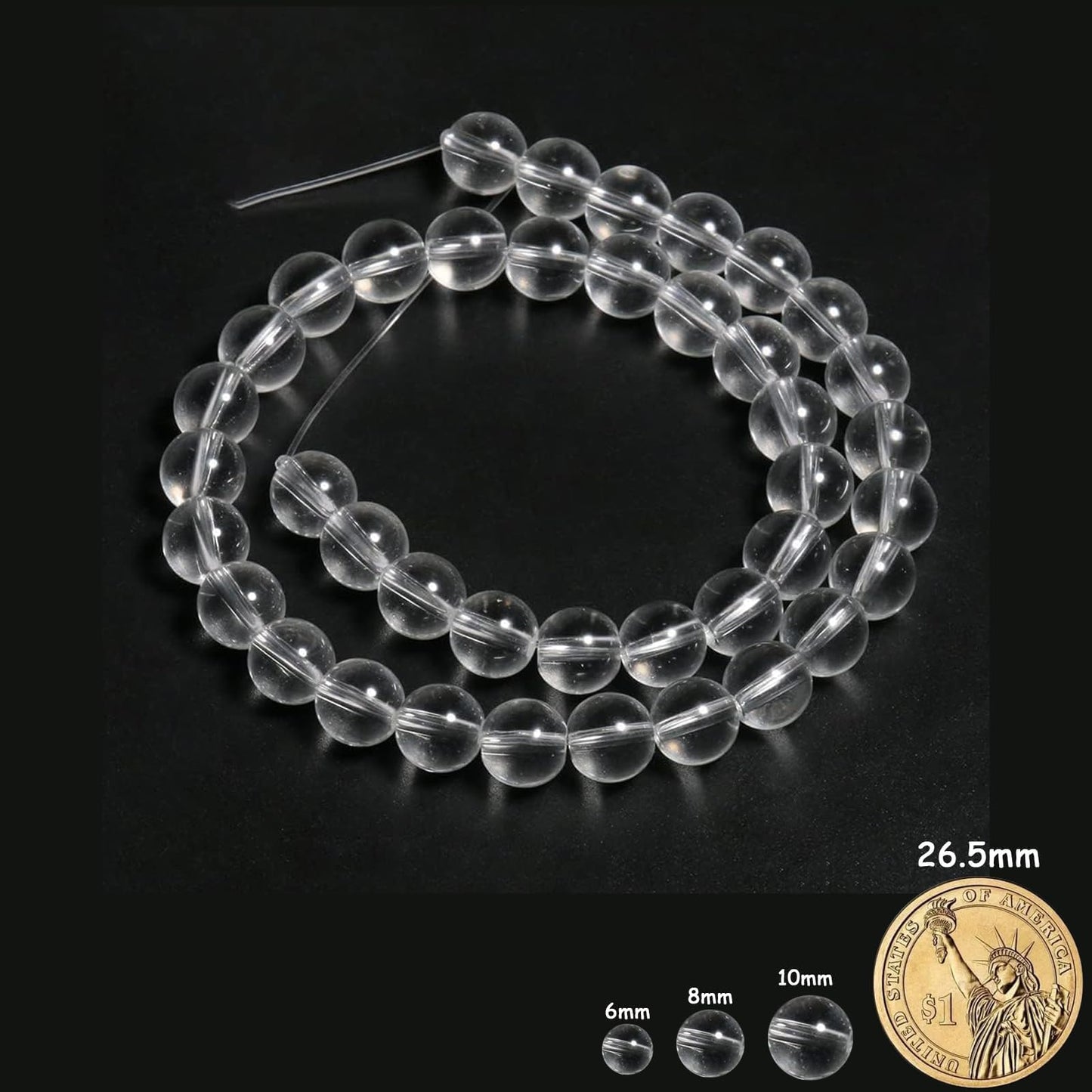 Yochus 45pcs Clear Quartz Stone Beads，8mm Healing Power Natural Stone Round Loose Beads for Jewelry Making Earring Necklace DIY Crafts