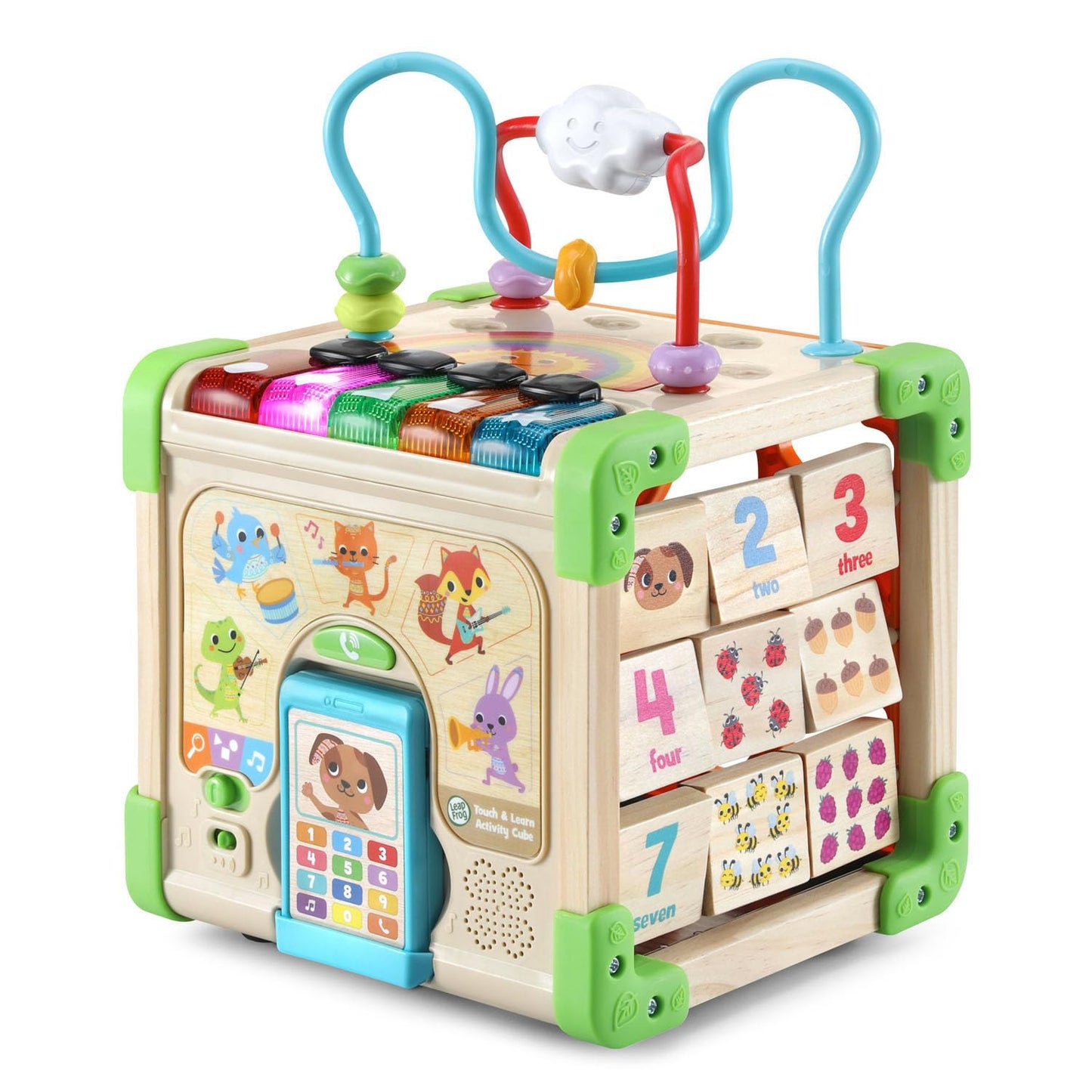 LeapFrog Touch and Learn Electronic Musical Light-Up Wooden Activity Cube Toy, Animal Themed, Ages 1 and Up