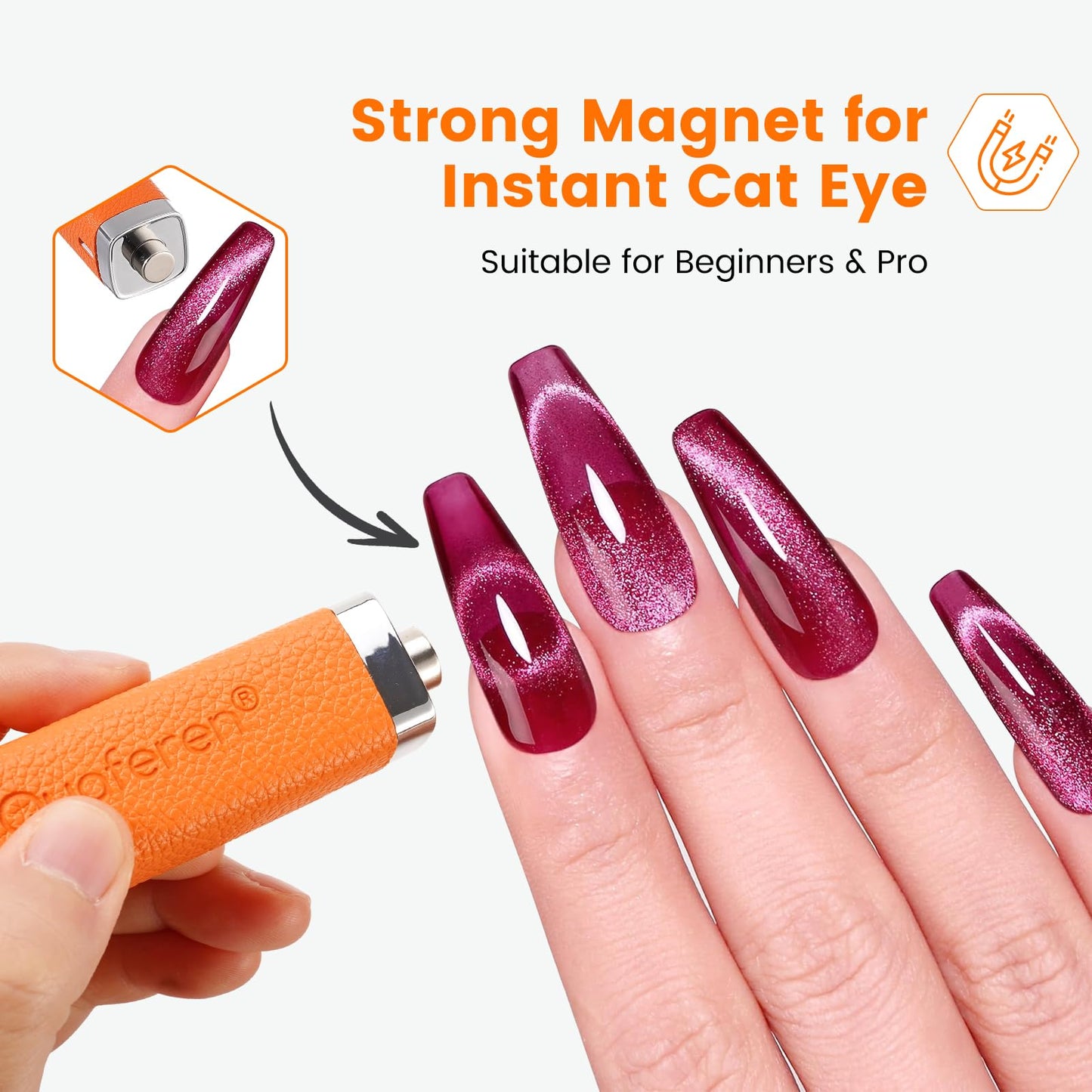 Quaferen Mini Handheld UV Light for Gel Nails with Stand, Rechargeable Flash Cure Nail Lamp with Auto Sensor, Cat Eye Magnet for Fast Drying at Home Salon (Orange)