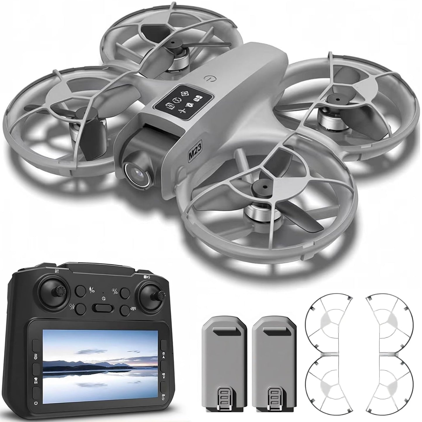 CloudWings Drone with camera for kids and Remote – Beginner RC Drone for Kids with Brushless Motor, Optical Flow Hover, One-Key Takeoff, FPV Video(Grey-Batteries*2)