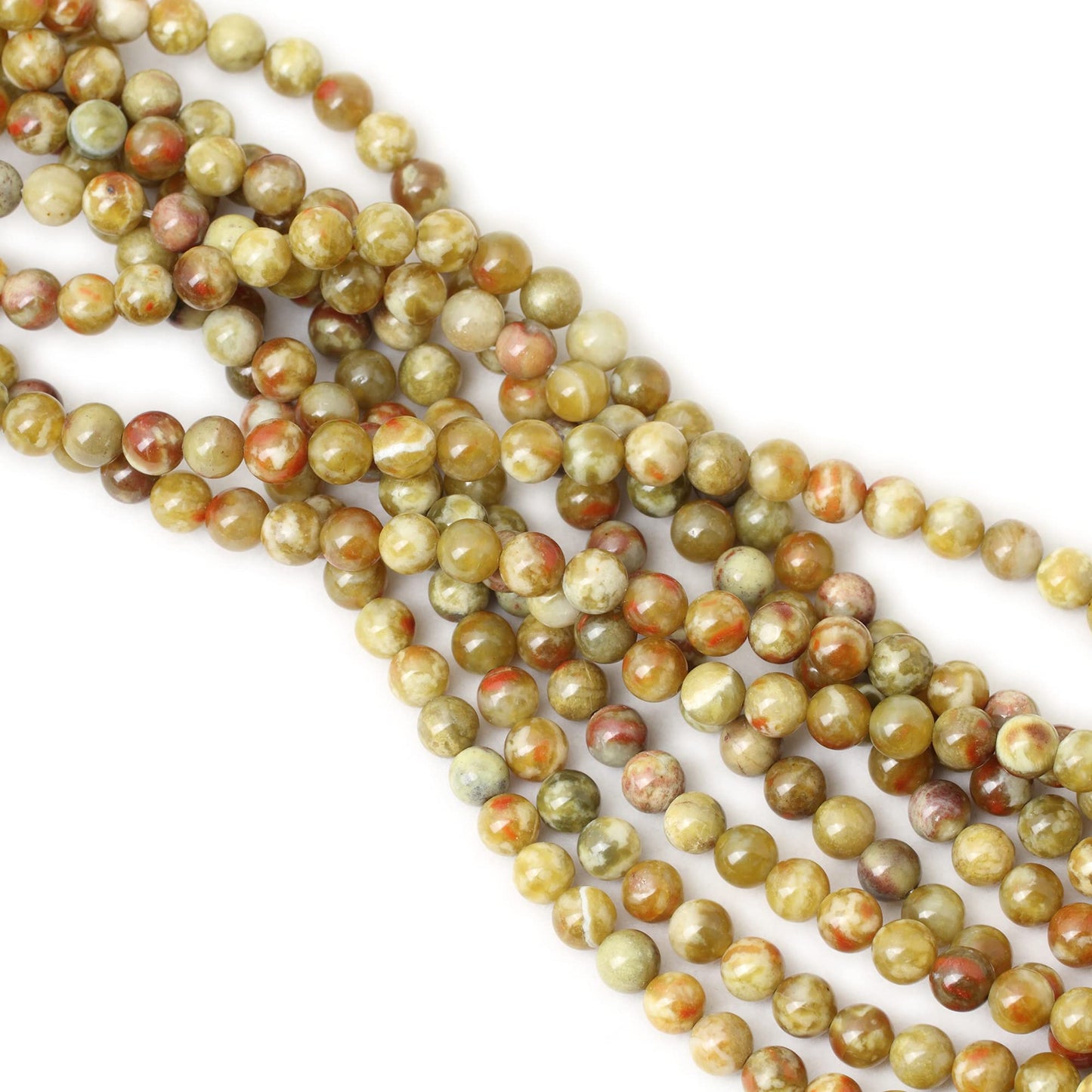 CHEAVIAN 45PCS 8mm Natural Yellowish Green Serpentine Jade Round Loose Stone Beads for Jewelry Making 1 Strand 15"
