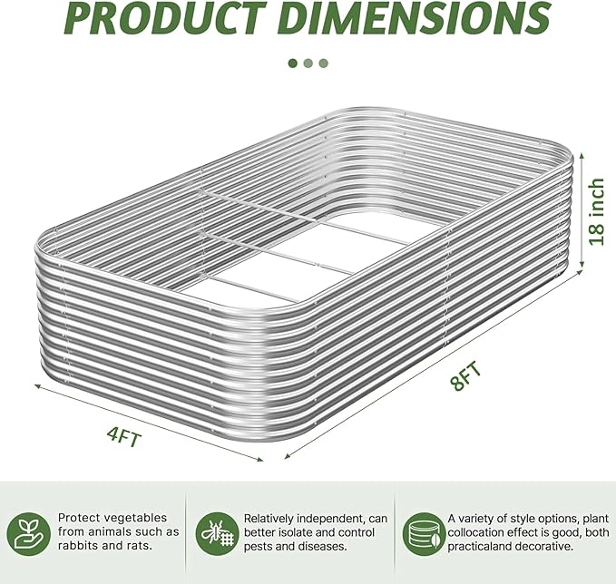 2 Pack Tall 8x4FT Corrugated Galvanized Steel Raised Garden Bed Outdoor, Metal Above Ground Garden Bed for Vegetables and Flowers, Raised Beds for Gardening-8x4x1.5FT