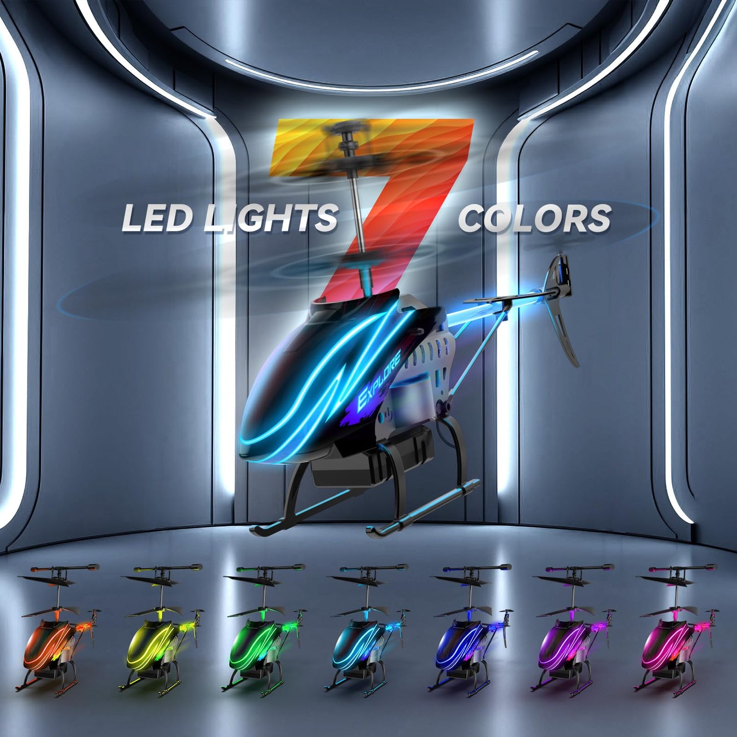 BUSSGO RC Helicopter X11C Pack with 4 Batteries, Remote Control Helicopter for Kids with 30Mins Flight(2 Batteries), 7+1 LED Light Modes, Altitude Hold, RC Toys for Boys Girls