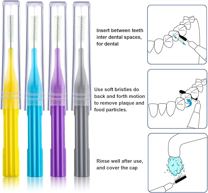 Patelai 50 Pieces Braces Brush for Cleaner Interdental Brush Between Teeth Toothpick Flosses Dental Flossing Head Oral Hygiene Tooth Cleaning Tool(Light Blue, Purple, Yellow, Gray)
