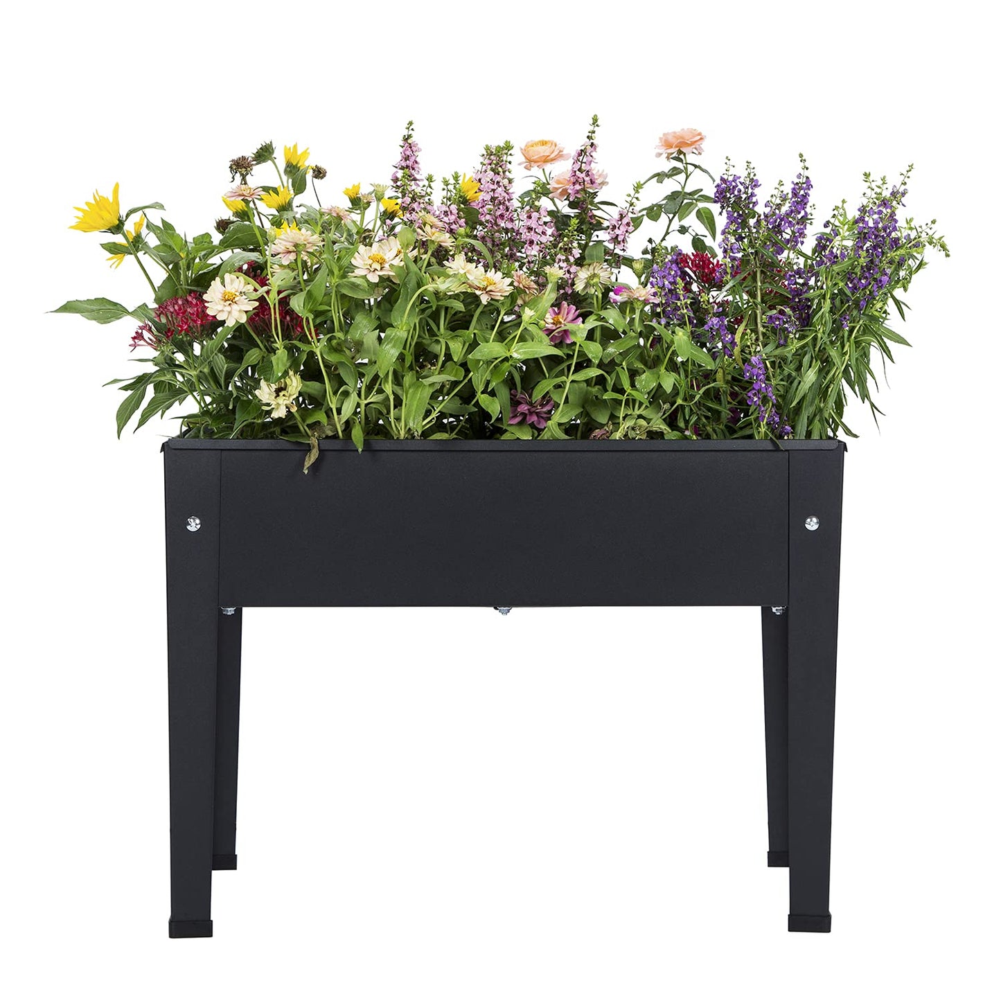 VEOAY Piksedo Raised Garden Bed, Elevated Planter Metal Plant Box with Legs Standing Garden Stand Drainage Holes Frosted Black