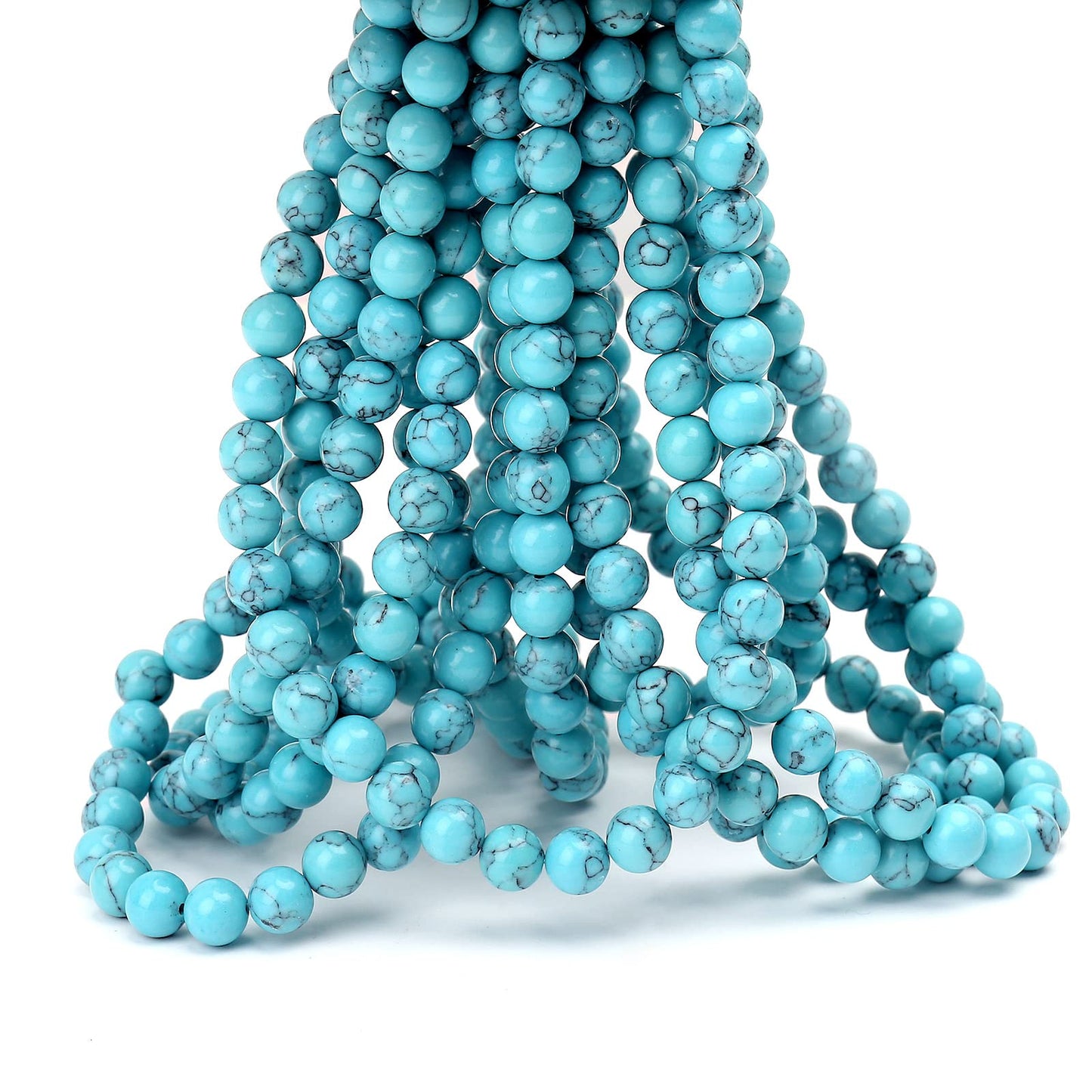 70PCS Natural 8MM Healing Gemstone, Blue Turquoise Energy Stone Round Loose Beads, Semi-Precious Crystal Beads with Free Elastic String for Jewelry Making DIY