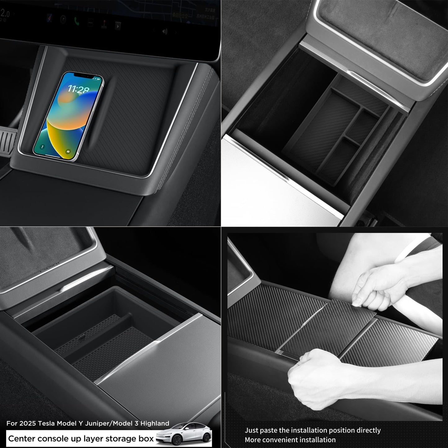 LUCKEASY Center Console Organizer for Tesla Model Y Juniper 2025+ Center Cup Holder | Armrest Box & Armrest Cover | Glove Box | Center Pad | Wireless Charging Pad | Center Upper & Lower Storage Box
