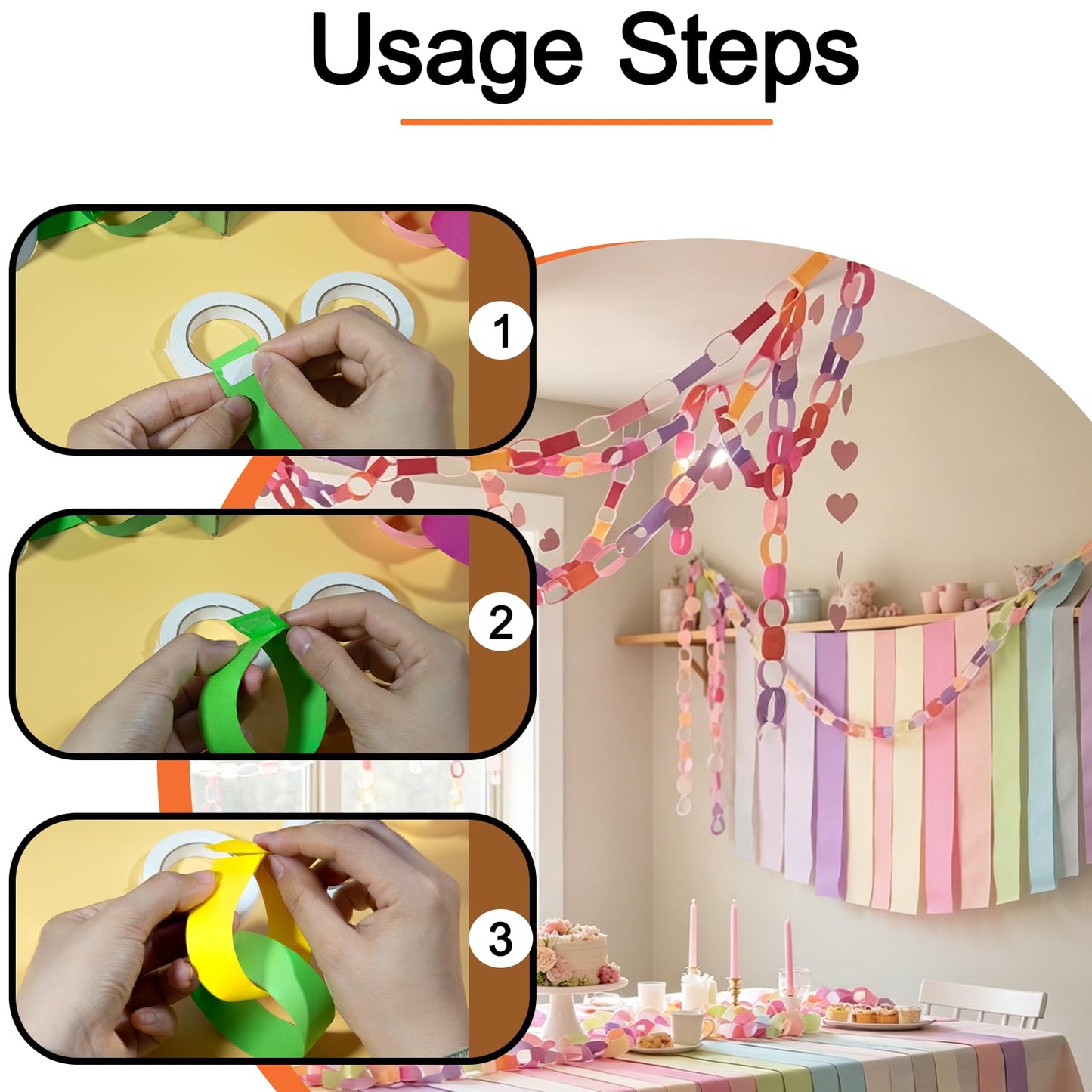 Paper Chain Garland Kit, 600 Sheets 7.9 Inch Precut Paper Strips for DIY Rainbow Chain, Construction Paper Crafts for Birthday Party Wedding Shower Decor, with Double Sided Tape (Macaron)