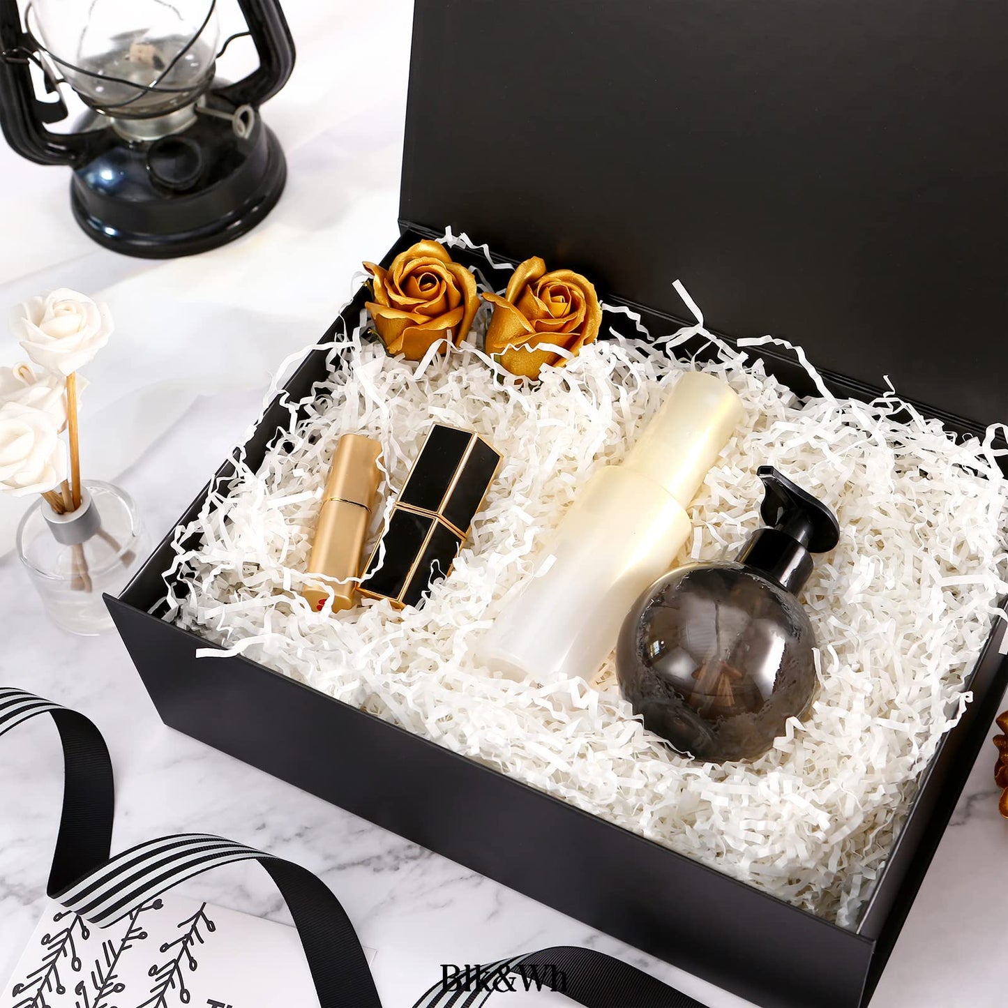 BLK&WH 6 Gift Boxes - 11.5x8.1x3.8 Inches, Large Black Magnetic Groomsman Boxes with Lids (Matte Black)