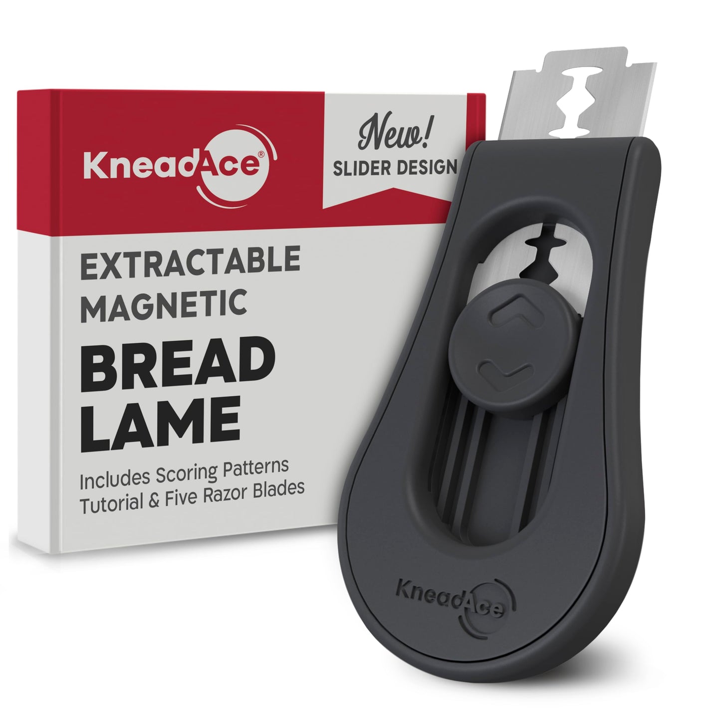 KNEADACE Upgraded Magnetic Bread Lame, Professional Dough Scoring Tool with Extractable Blade, Sourdough Bread Tool for Baking, Includes Scoring Pattern Booklet & 5 Replaceable Razor Blades