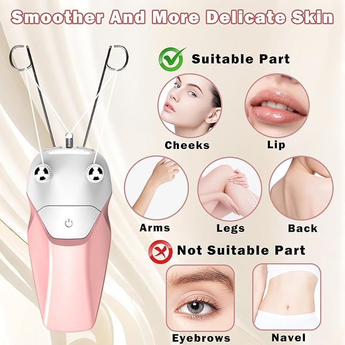 Pink Facial Threading Hair Removal Electric Women's, USB Rechargeable Electric Hair Removal Device, Faces Delicate Device Depilation for Fine Hairs on Face, Chin, Upper Lip, Arms