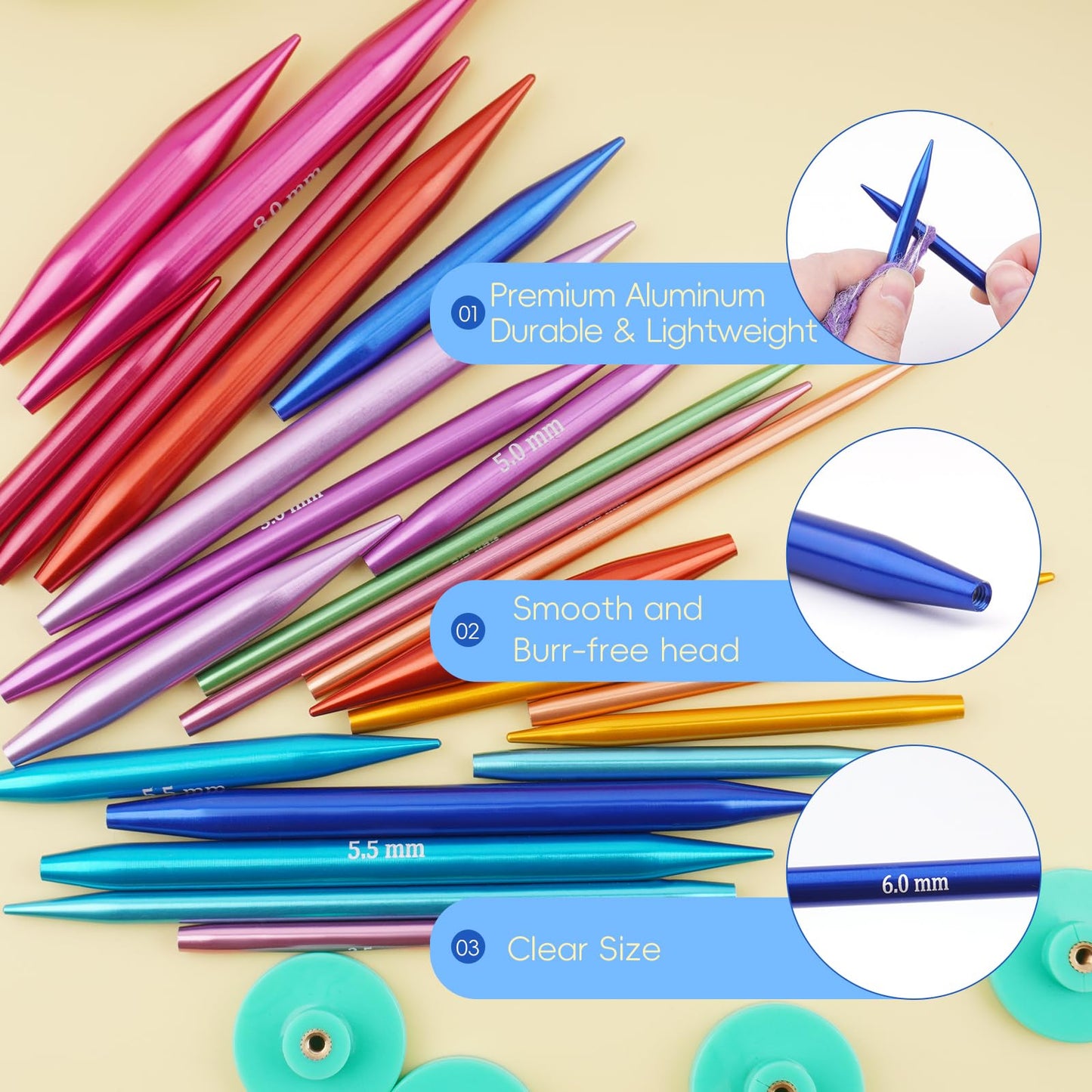 Weabetfu Circular Knitting Needles Set with Case 12 Pairs Interchangeable Aluminum Circle Needles with 4 Flexible Cables 3mm-8mm,Short Circular Needles
