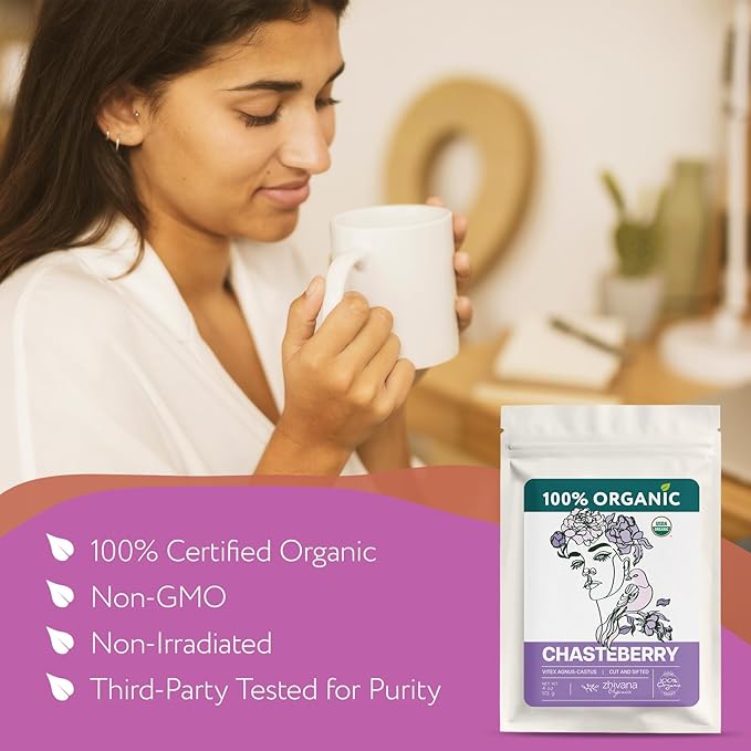 Organic Chasteberry Tea (4 oz.) – Vitex Agnus-cactus Herb - Chaste Berry Tea for Women’s Balance – Supports Hormonal Harmony, PMS & Cycle Comfort