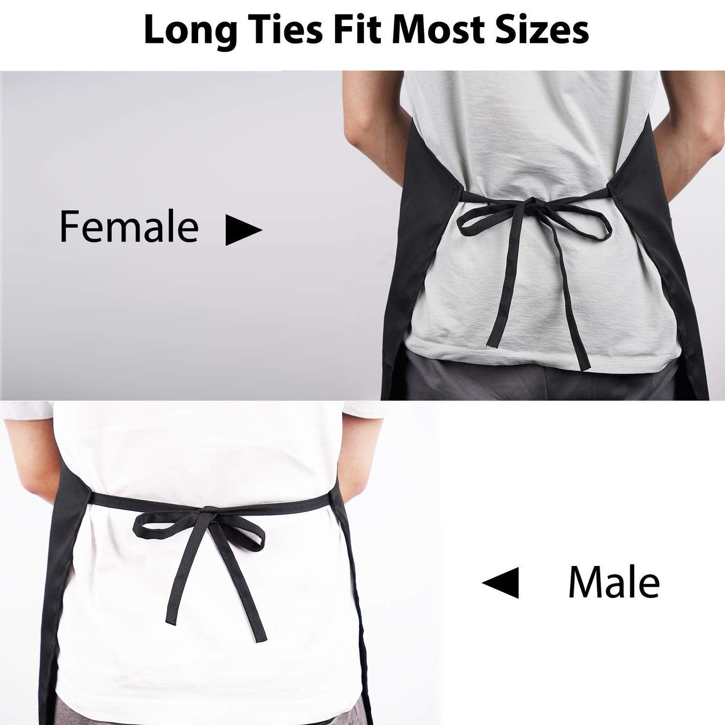 YIKA® Apron Couples, Valentines Day Gifts for Couples: Waterproof Aprons for Women Men, with Adjustable Neck Strap with Extra Long Ties, 2 Pockets (Black)