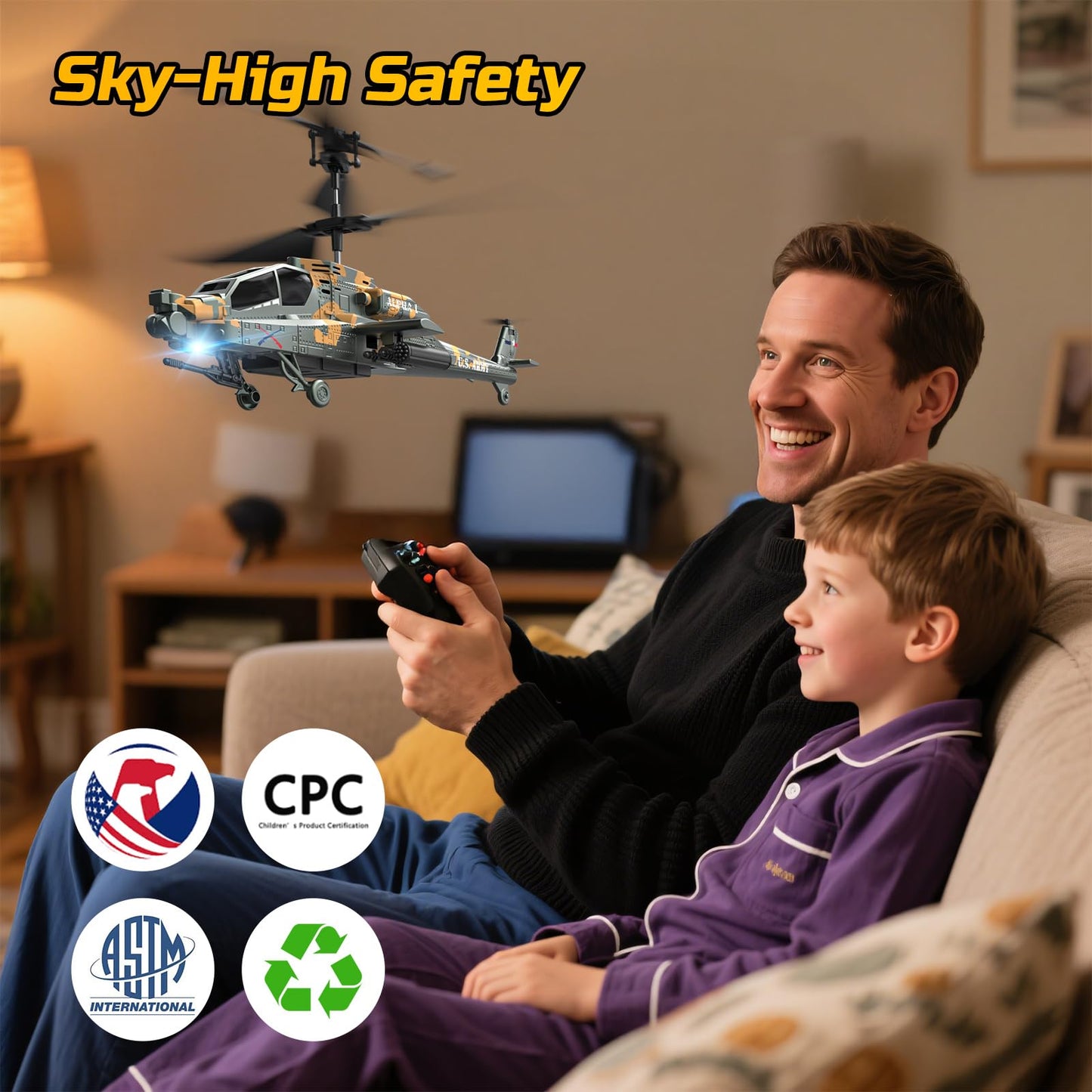 DEERC Apache RC Helicopter for Kids 8-12, Remote Control Helicopter for Adults, Helicopters Toy with 26 Mins Flight Time (2 Batteries), LED Lights, Altitude Hold, Chrismas GIF for Boys