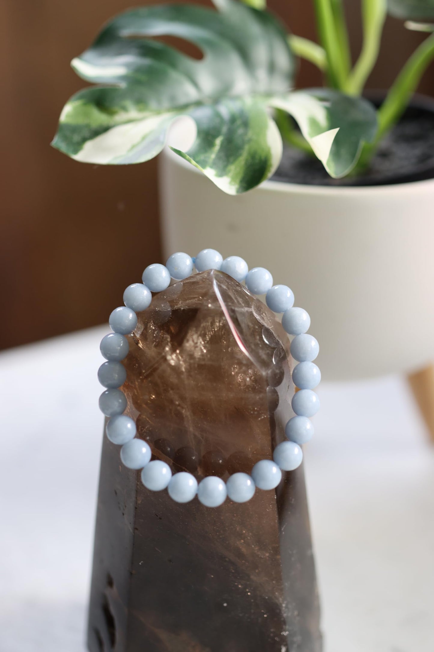 The Vida Handmade AAA+ Quality Crystal Stretch Elastic Bracelet - Nature Gemstone - Jewelry Gift - Holiday Gift - For Women & Men (Angelite)