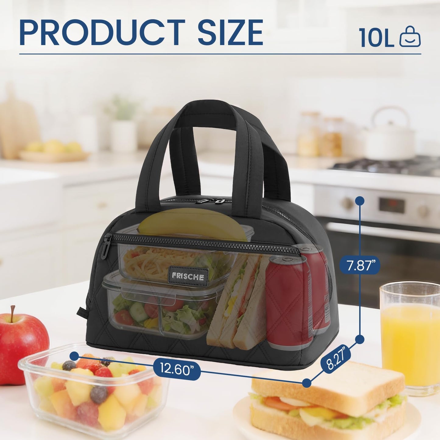 SODEER Lunch Bag for Women & Men Insulated,Soft Leakproof Cooler Bag with Strap,Small Lunch Box for Work Travel Meals,Black