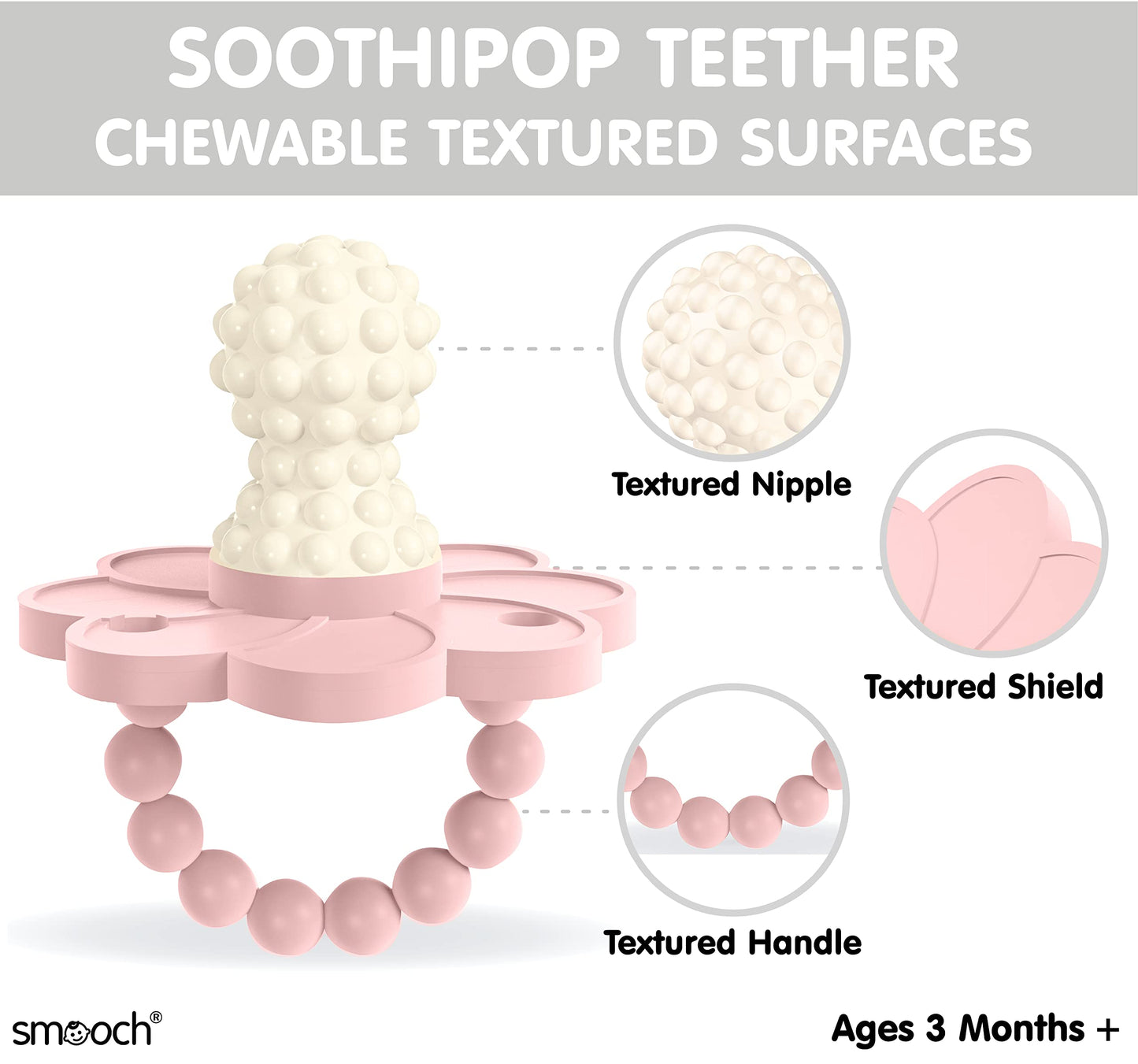 Soothipop Silicone Pacifier Teething Toys for Babies 0-6 Months 12, 18 Months - Pacifier Shaped Baby Teether, Soft Teething Pacifiers for Babies Baby Teething Relief Flower