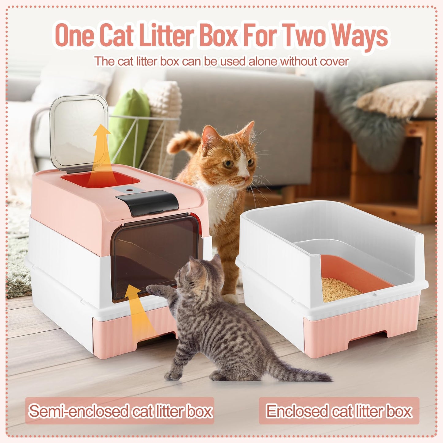 Tioncy 7 Pcs Small Cat Kitten Starter Kit Cat Litter Box with Shovel Paw Litter Mat Double Automatic Bowls Toy Teaser Stick Kitten Collar Essentials Kits for 1-3 Lbs Beginner(Pink)