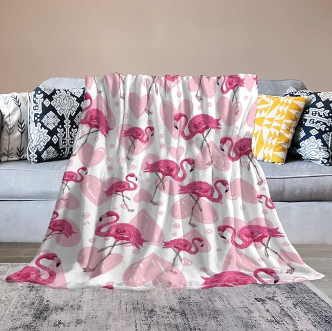 Flamingo Blanket Gifts - 30 x 40 Inches Cute Flamingo Throw for Girls - Light Pink Soft Fuzzy Plush Blankets for Couch