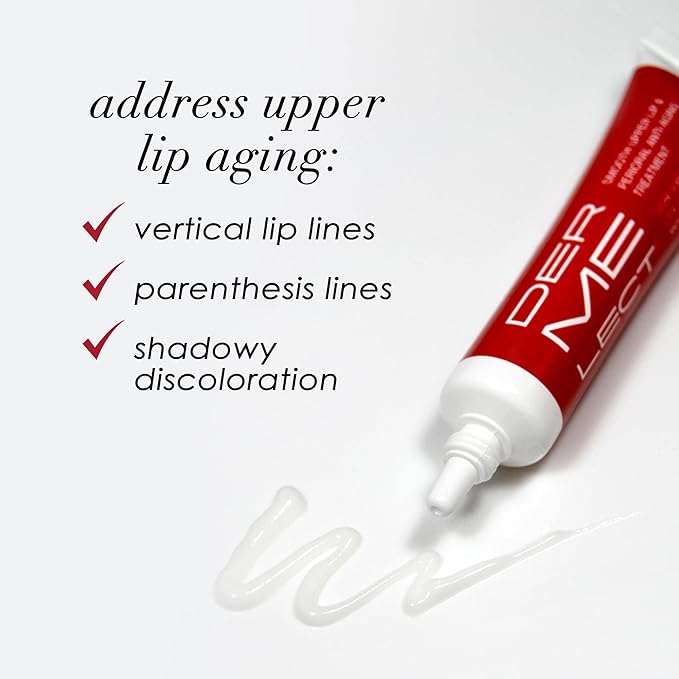 Dermelect Smooth Upper Lip Anti Aging Cream - with Hyaluronic Acid, Collagen, Retinol, Brightening & Smoothing Cream for Lip Lines, Smile Lines, Discoloration, Lipstick Bleeding and Feathering, 0.5 oz