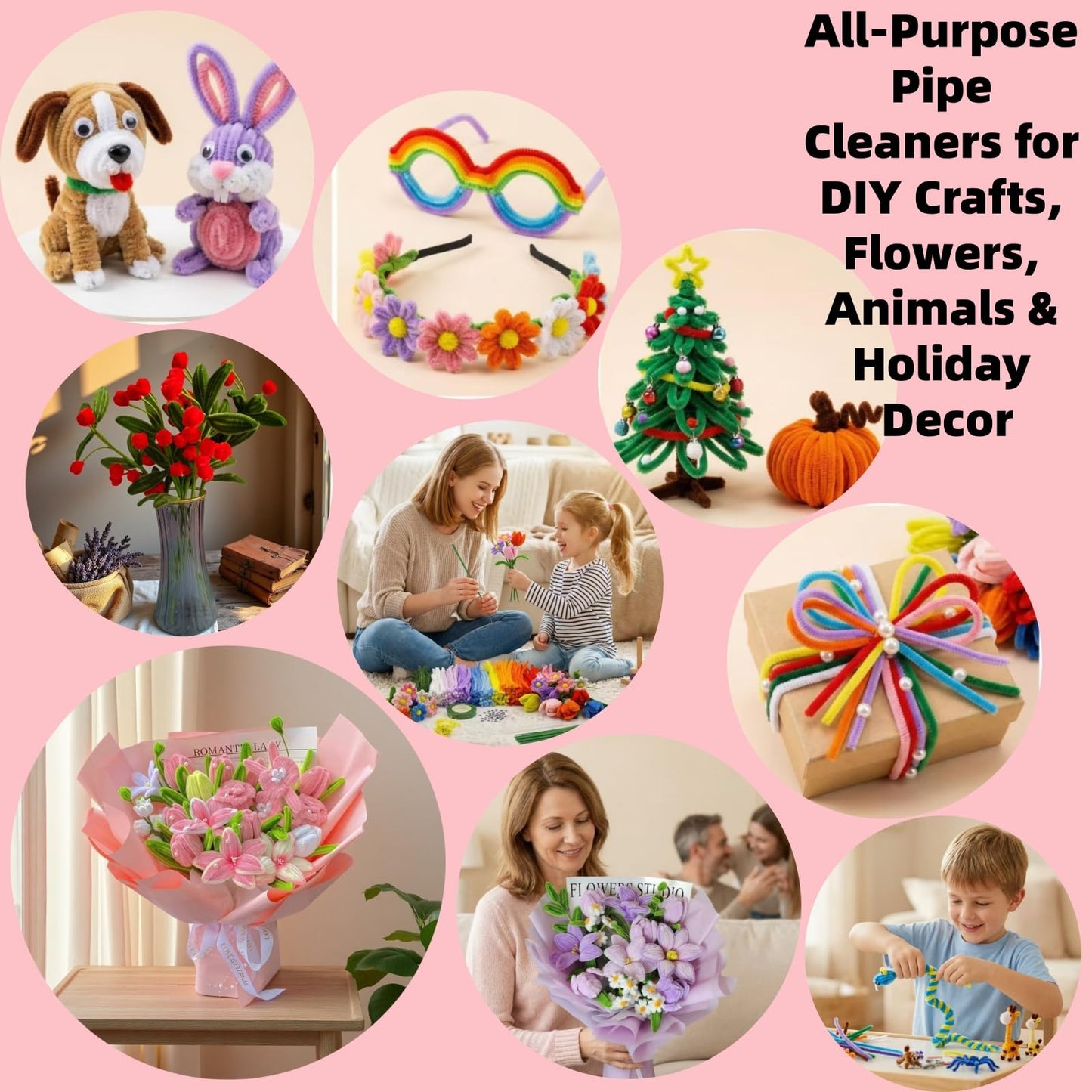 zoqdtu Bulk Pipe Cleaners 500 Pack, Pipe Cleaners Craft & Flower Kits, 13 Color Chenille Stems 12" x7mm, DIY Floral Craft Supplies for Adults Teens Ages 14+