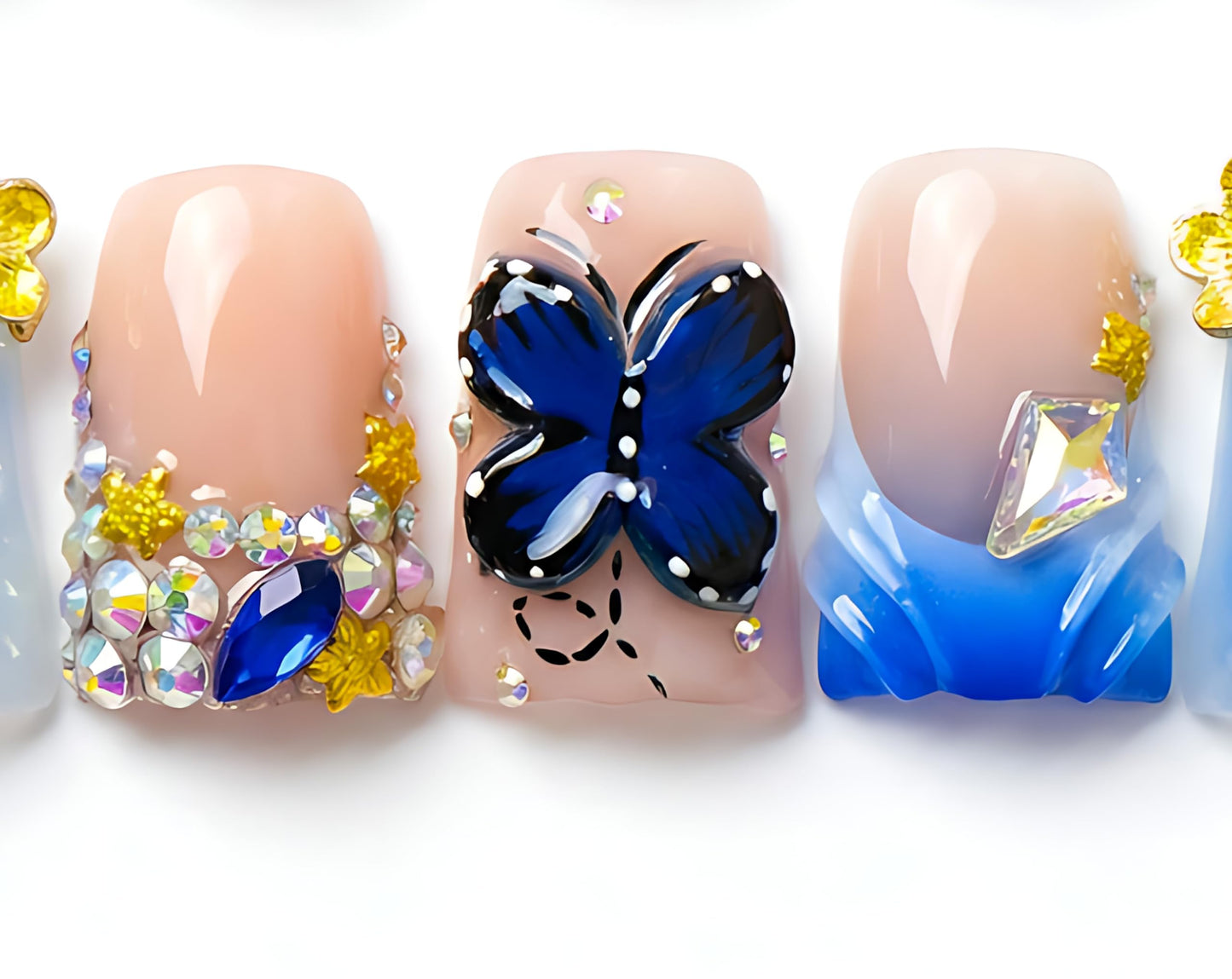 Handmade Press on Nails 3D Cute Glue on Nails for Women, Luxury Duck Nail Art Design, Fake Nails with 3D Nail Charms Size M 13