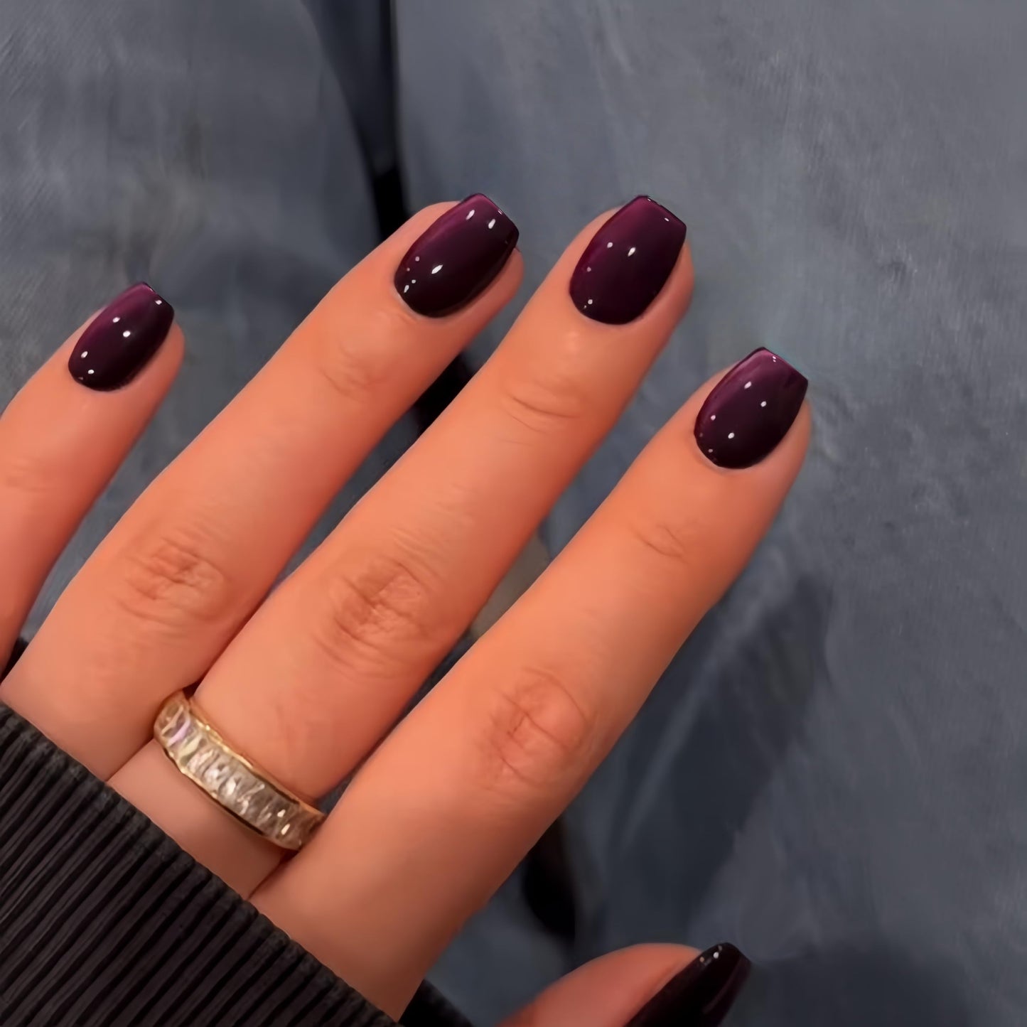 KQueenest Purple Cat Eye Press on Nails Short, 30 Pcs Acrylic Press on Nails Square, Sparkly Glitter Black Fake Nails Press on Short, Reusable Chrome Soft Gel Glue on Nails for Women, Gothic Design