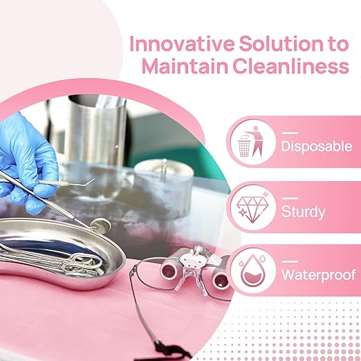JMU 125 Pack Dental Bibs, Pink Dental Bibs Disposable 3-Ply, 13" x 18" Patient Bibs Medical Tray Covers