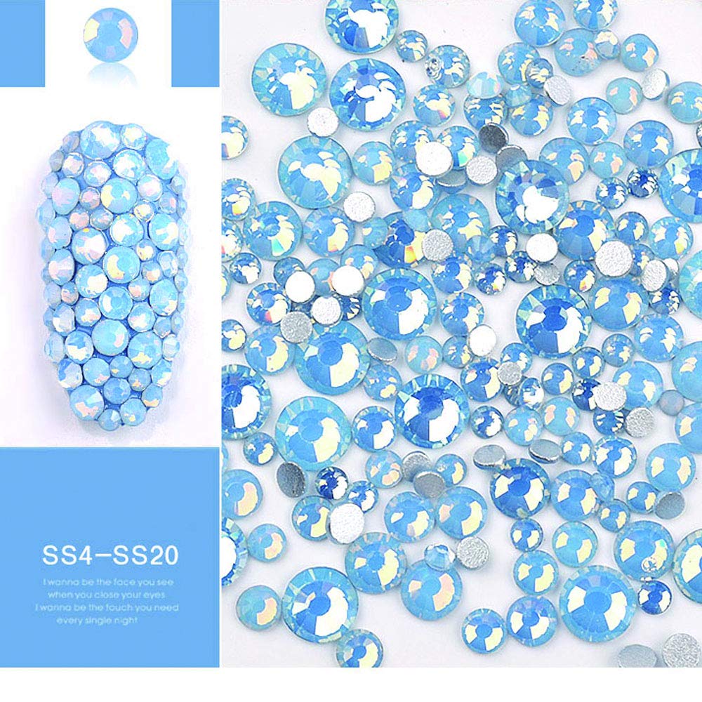 DAODER 4pack Sparkly Opal Rhinestones for Nails 3D Nail Art Rhinestones Kit Crystal Diamond Rhinestones and Charms Nail Decoration Flatback Gems Stones Pink White Blue Green Nail Jewels Crafts DIY