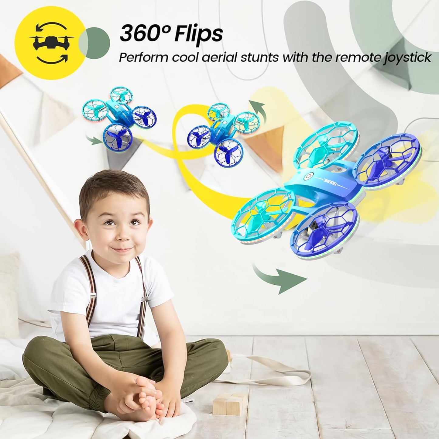 Drone for Kids and Beginners, Quadcopter Indoor Small with 2 Modular Batteries, 360° Flips, 3 Speeds, Auto Hover, LED Lights, Great Valentine‘s Day, Birthday Gift Toy for Boys and Girls