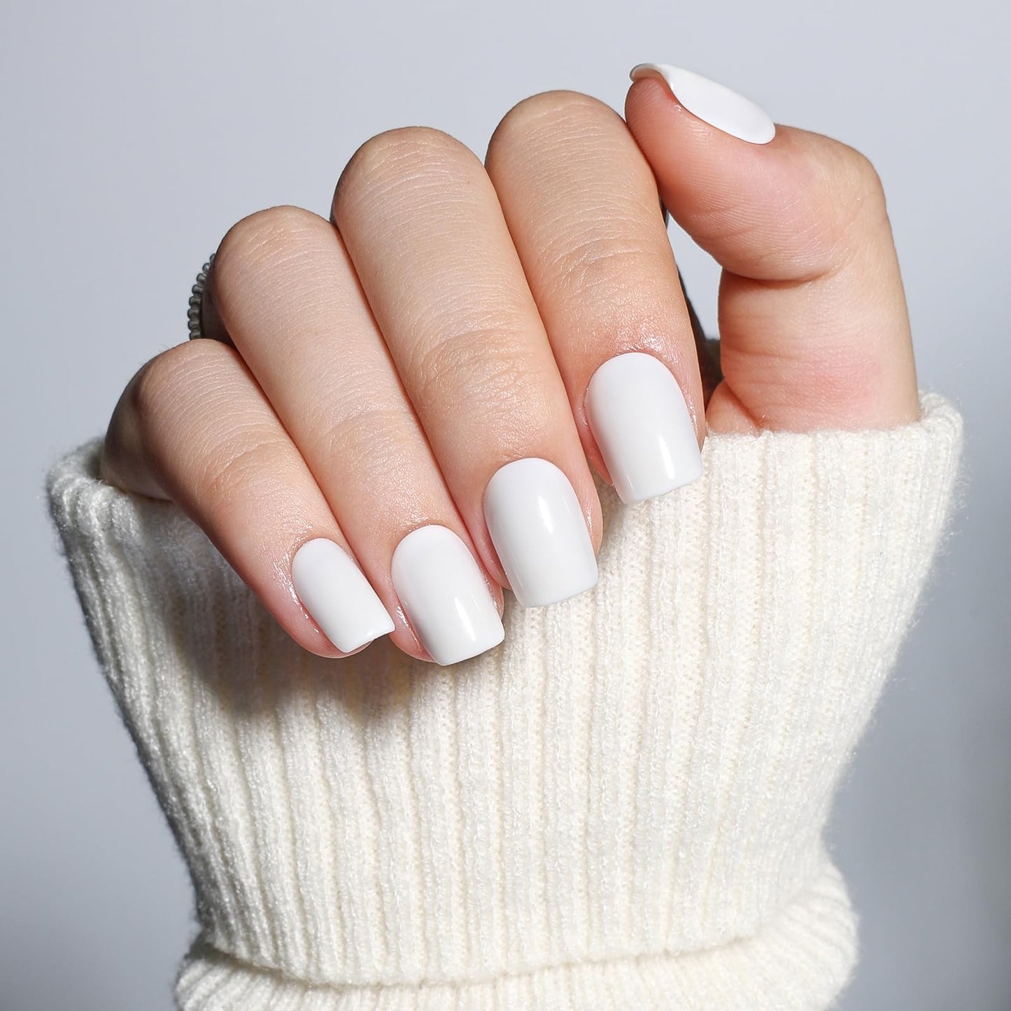White Press On Nails - Short Square Press On Nails, Glossy Reusable Nails Press Ons for Women DIY Fake Nails 30 Count 15 Sizes Nail Kit with Glue