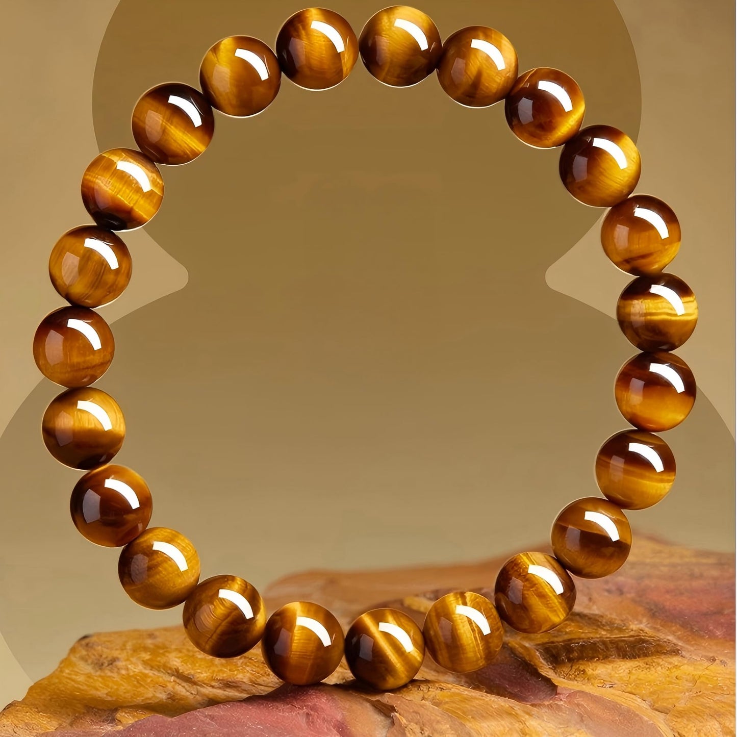 Rosolaratop Natural Tiger Eye Stone Bracelet, 8-12mm Healing Energy Gemstone Beads, Elastic Stretch Design for Yoga and Meditation (8MM)