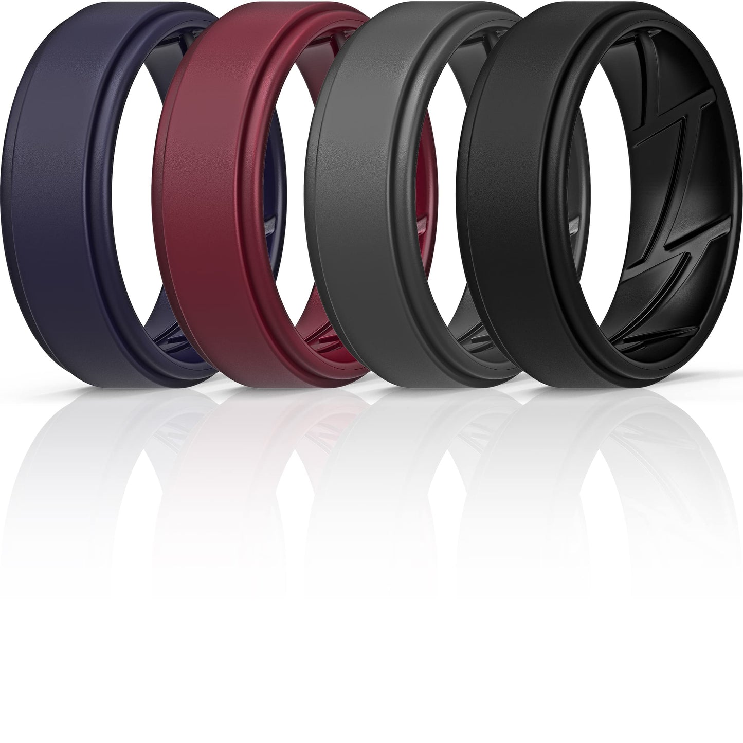 ThunderFit Silicone Wedding Rings for Men Breathable Airflow Inner Grooves, Step Edge Sleek Design Rubber Engagement Bands 8mm Wide 2mm Thick, Variety Multipack 1-7