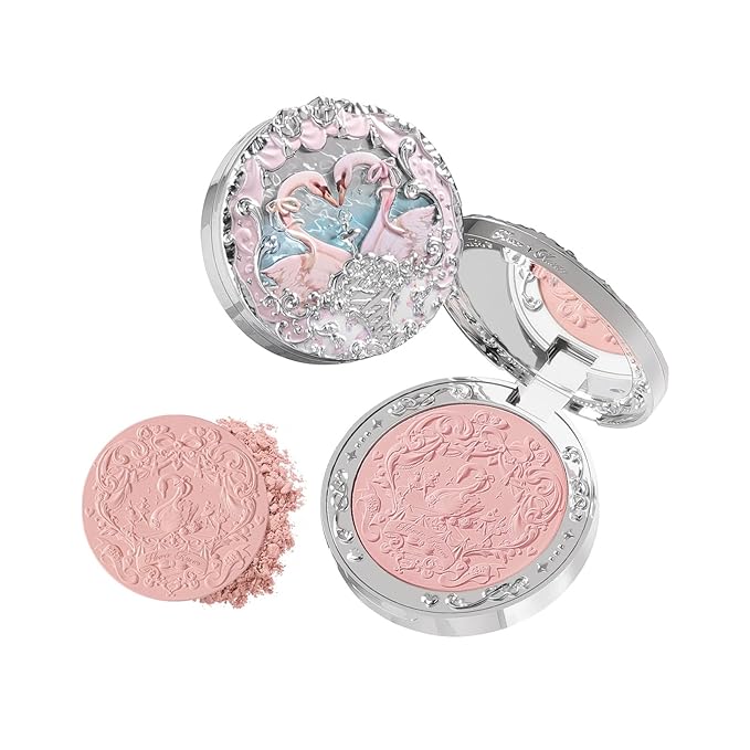 Flower Knows Swan Ballet Embossed Blush,Pink Matte Finish,Buildable & Blendable Powder Blush for cheeks,Natural Flush for All Skin Tones(02 Romanticism,5g)