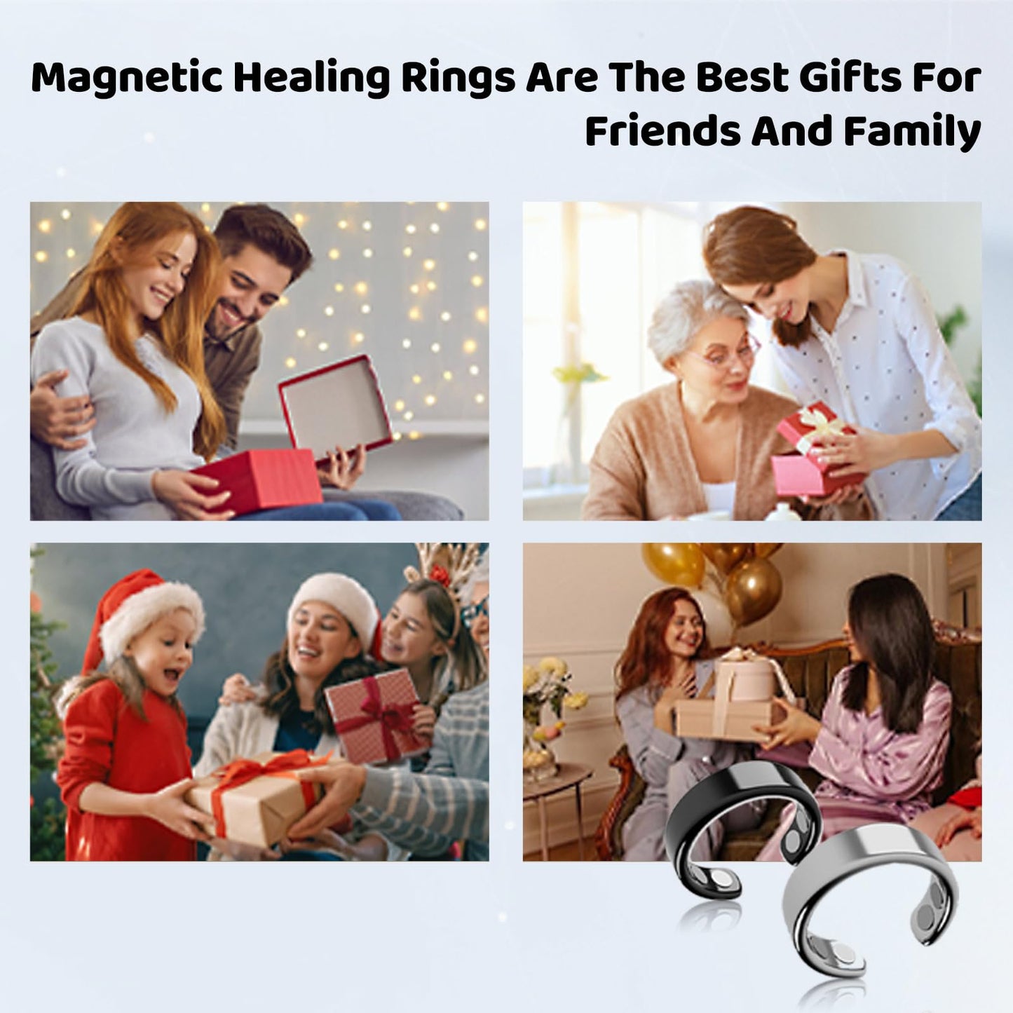 IENRGJ Magnetic Rings for Women/Man, Vayro Ring, Adjustable Stainless Steel Rings, Classic Open Design Black/Silver/Rose Gold/Gold (3pcs)