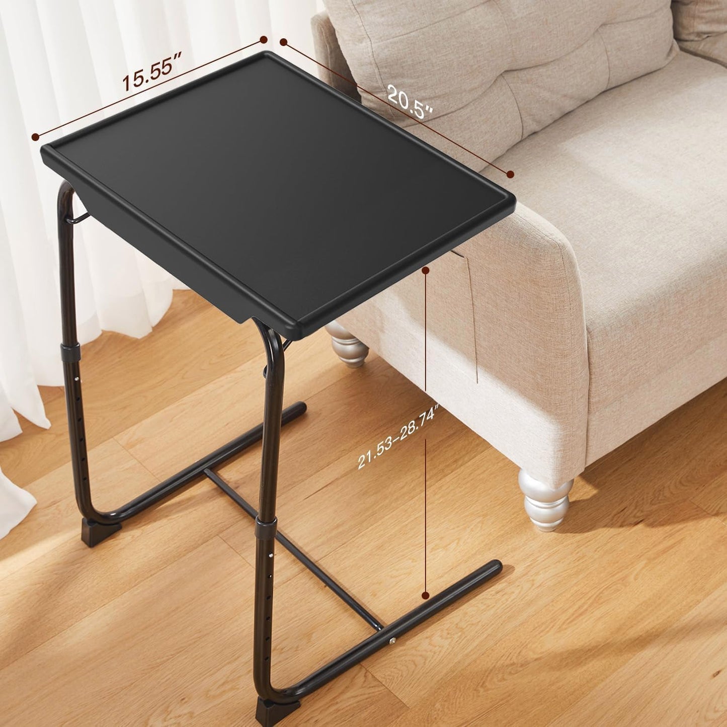 HUANUO TV Tray, Adjustable TV Tray Table - TV Dinner Tray on Bed & Sofa, Comfortable Folding TV Tray with 6 Height & 3 Tilt Angle Adjustments (Black)